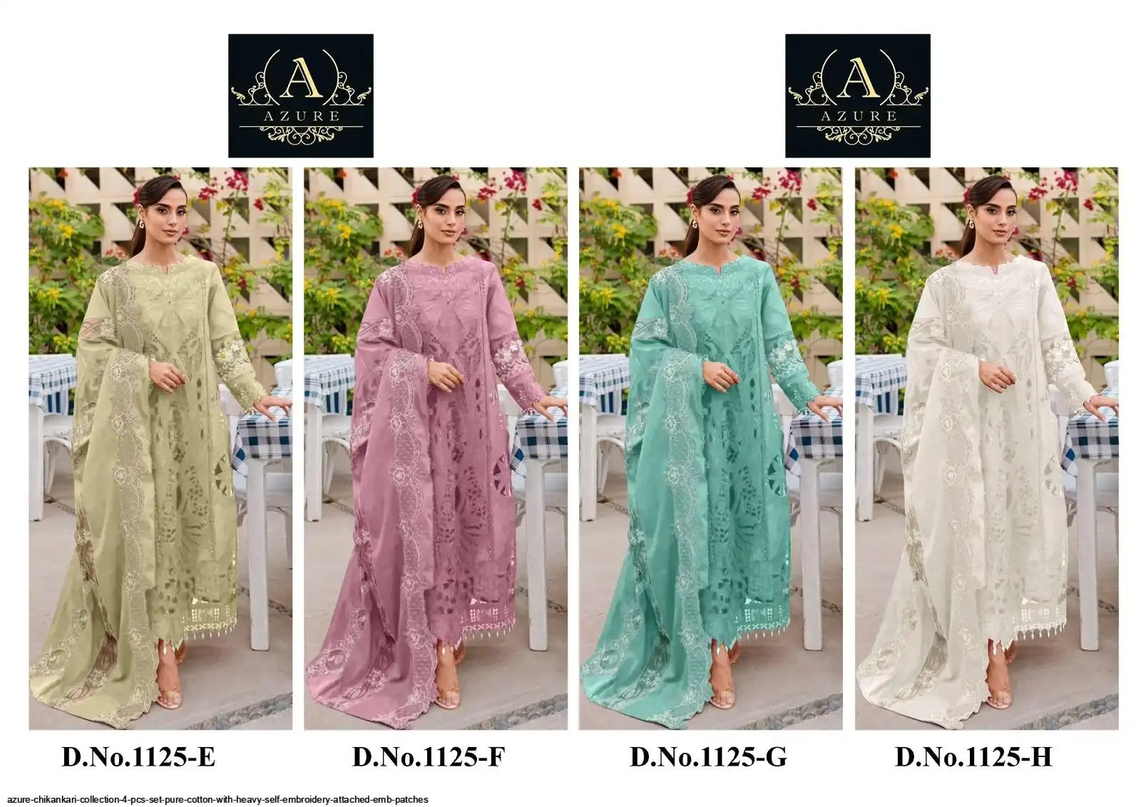 AZURE CHIKANKARI COLLECTION 4 PCS SET PURE COTTON WITH HEAVY SELF EMBROIDERY ATTACHED EMB PATCHES 25