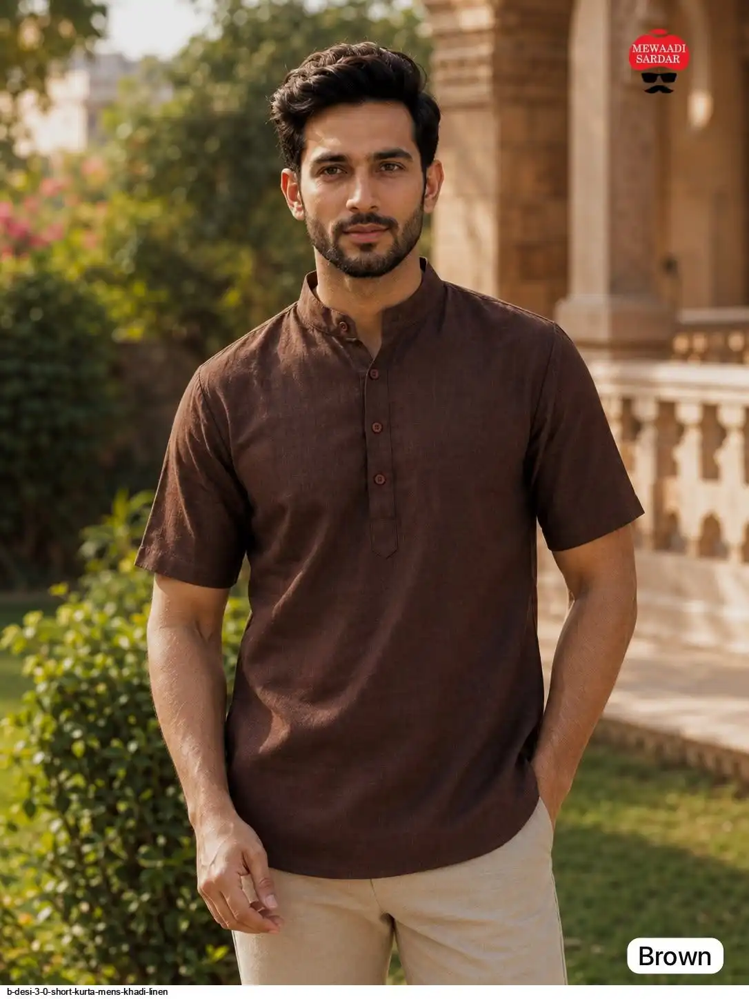 B DESI 3 0 SHORT KURTA MENS KHADI LINEN D