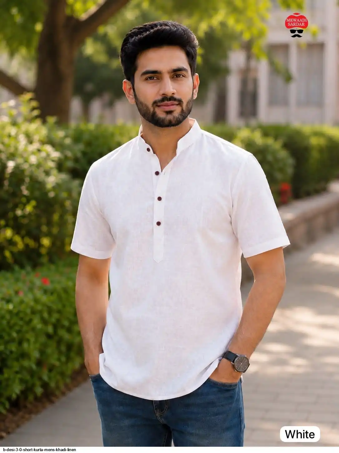 B DESI 3 0 SHORT KURTA MENS KHADI LINEN E