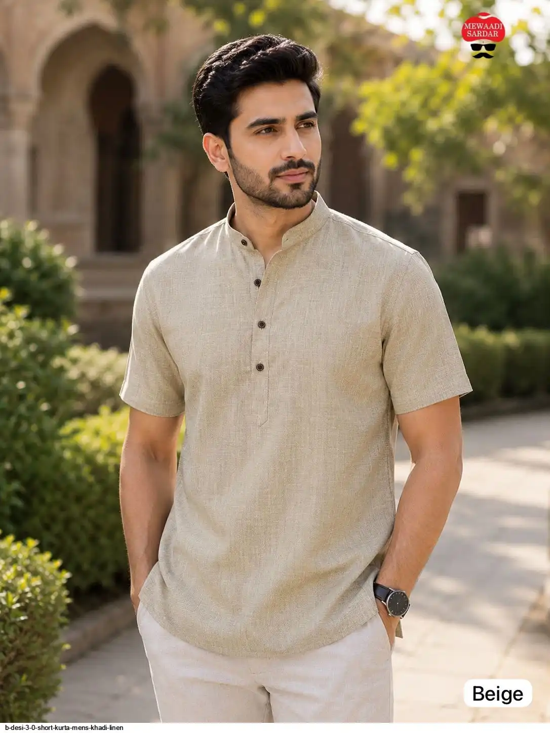 B DESI 3 0 SHORT KURTA MENS KHADI LINEN H