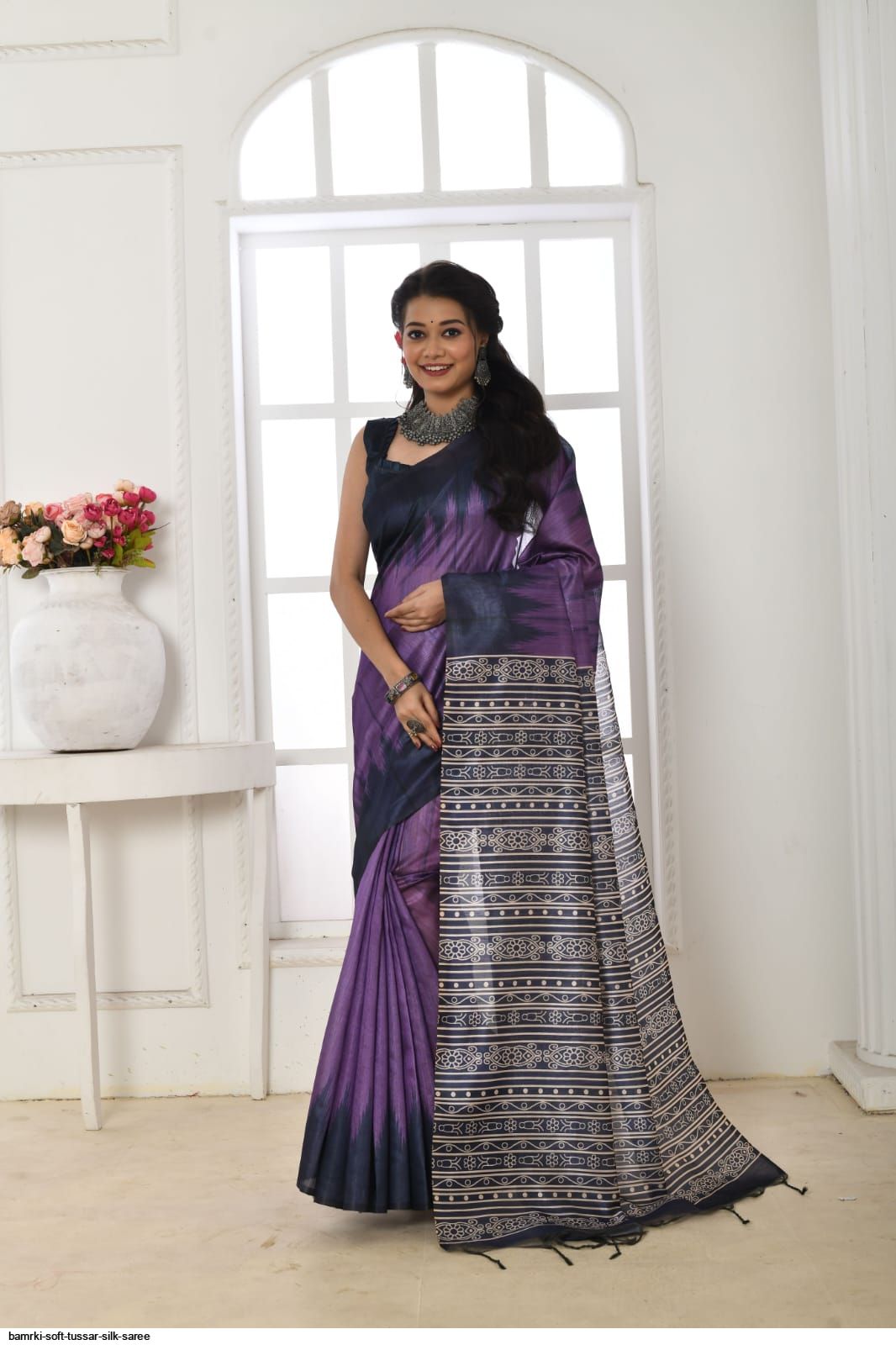 Buy Tussar Silk Printed Multi Colour Classic Saree Online