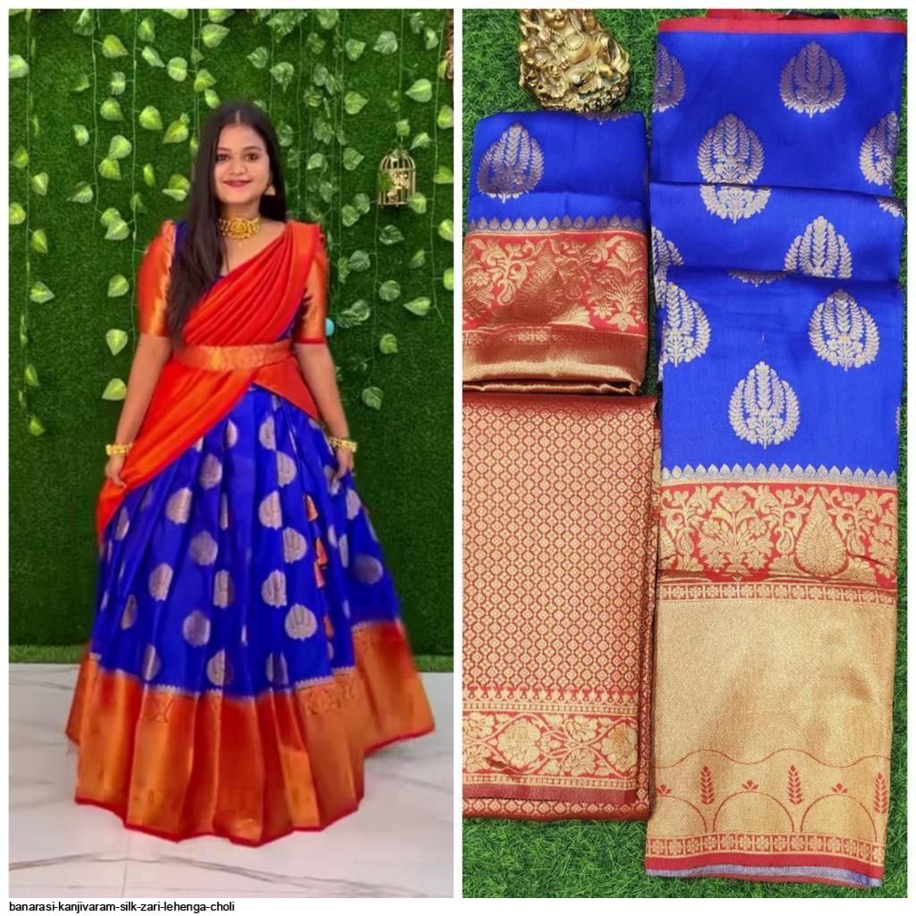 Buy Kanjiveram silk zari lehanga with blouse along with banarashi silk duppta .