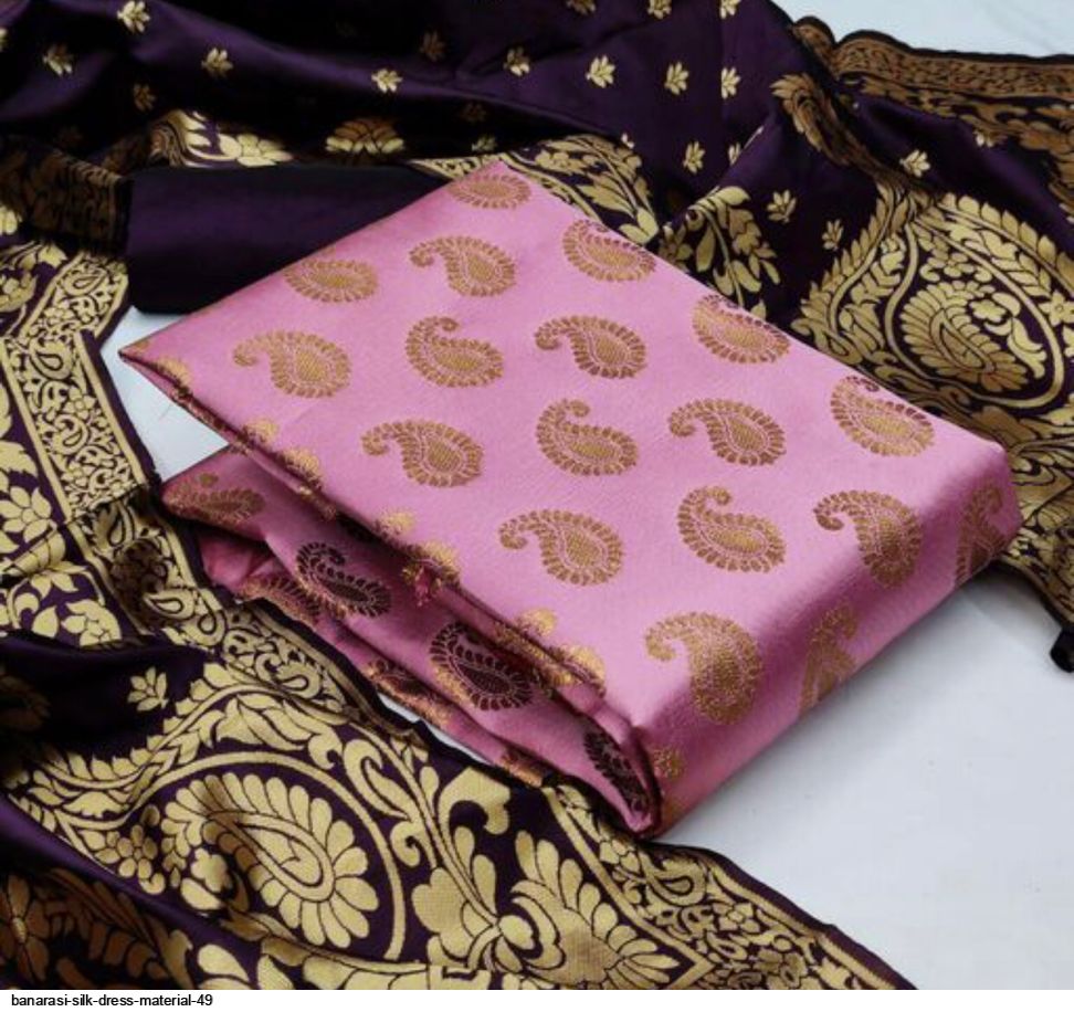 Buy Silk Blend Women's Jacquard Banarasi Silk Woven Salwar Suit (Dress)  Material With Dupatta,Top-2 Mtr,Bottom-2 Mtr,Dupatta-2.25 Mtr.(Aarvi_Wine)  at Amazon.in