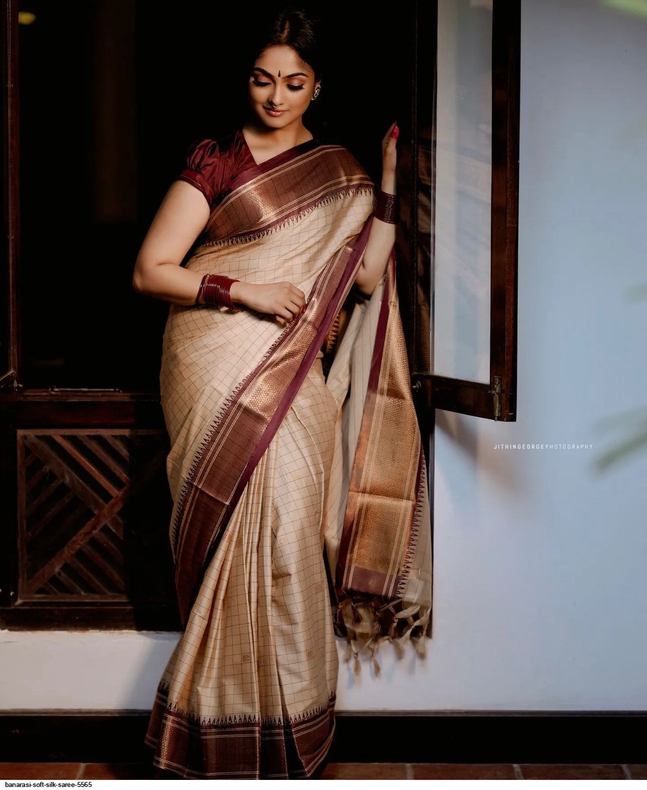 Biscuit Cream Embroidered Saree Set Design by The Home Affair at Pernia's  Pop Up Shop 2024