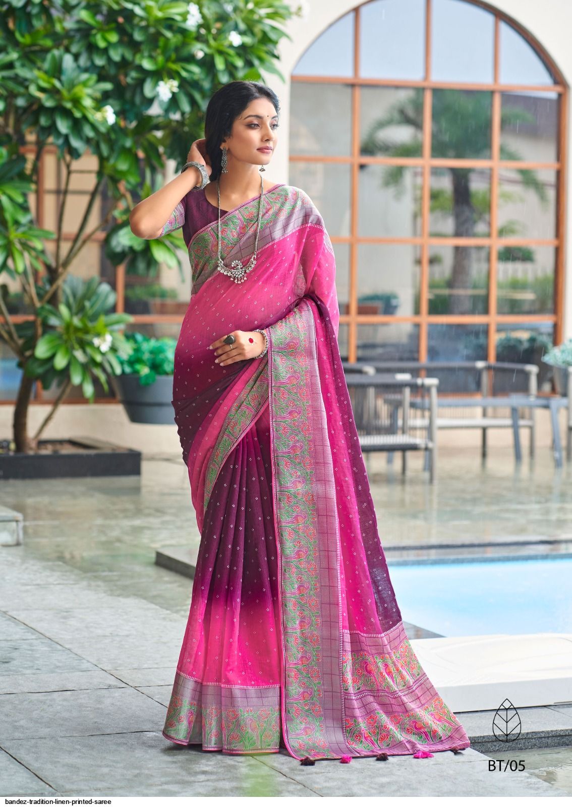 Bandez tradition LINEN PRINTED SAREE