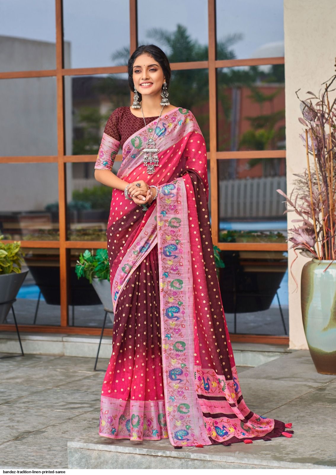 Bandez tradition LINEN PRINTED SAREE