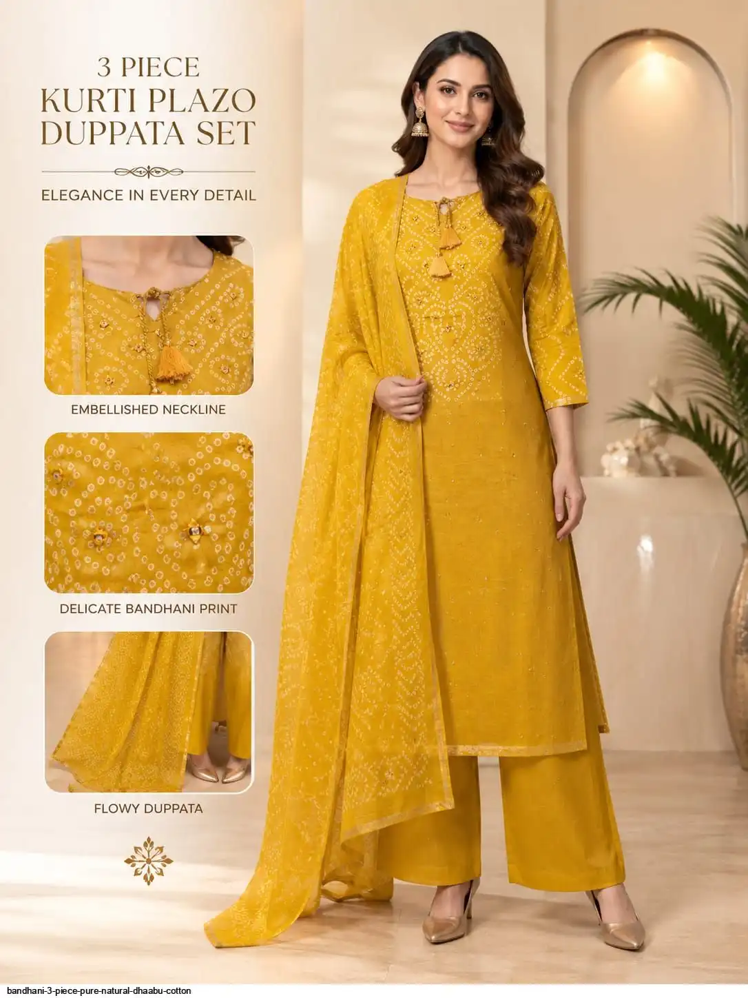 BANDHANI 3 PIECE PURE NATURAL DHAABU COTTON 2