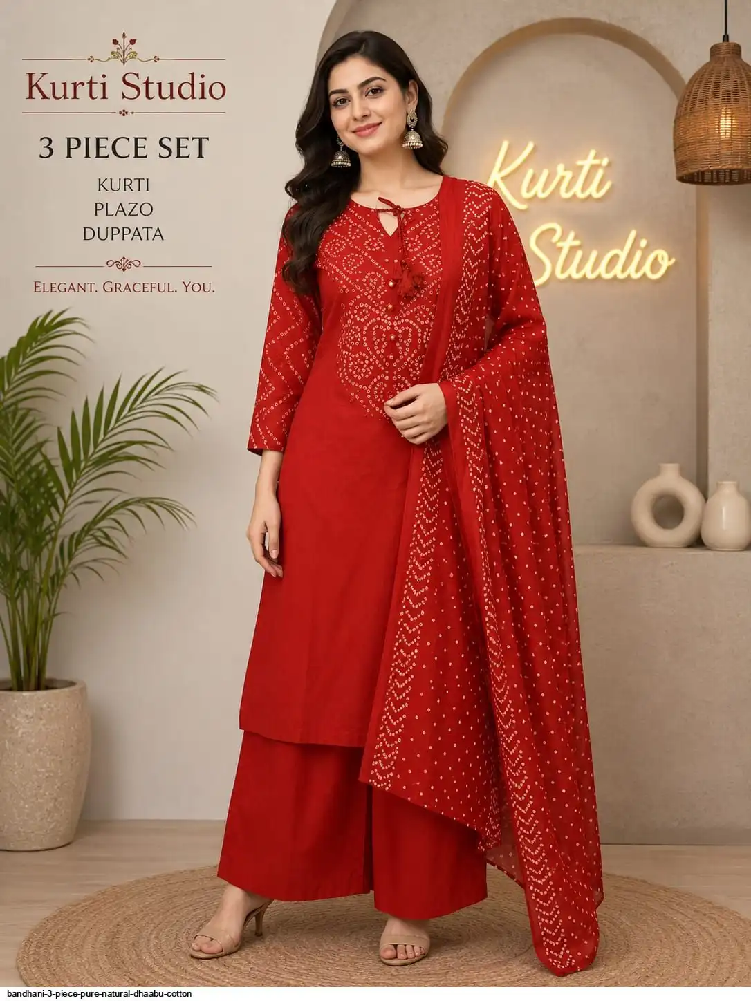 BANDHANI 3 PIECE PURE NATURAL DHAABU COTTON 5