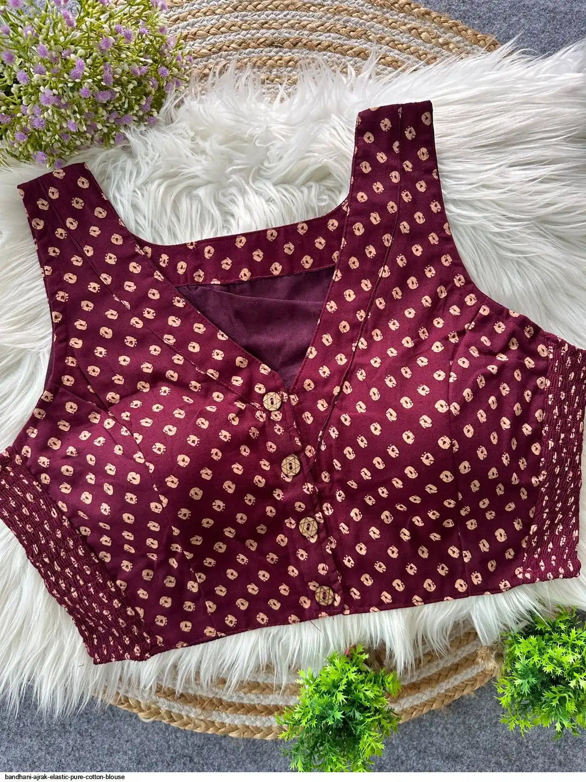 BANDHANI AJRAK ELASTIC PURE COTTON BLOUSE 2