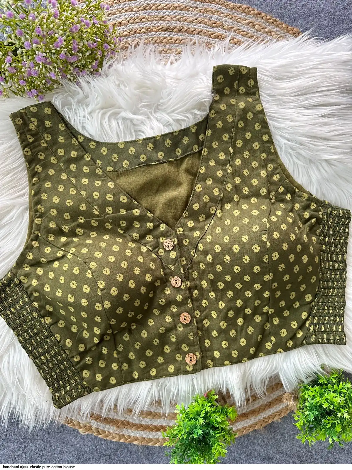 BANDHANI AJRAK ELASTIC PURE COTTON BLOUSE 1