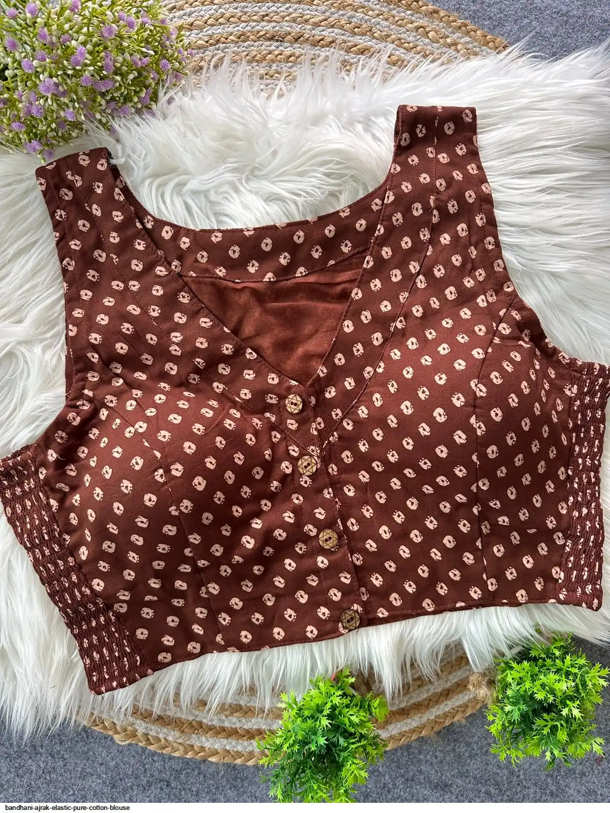BANDHANI AJRAK ELASTIC PURE COTTON BLOUSE 4