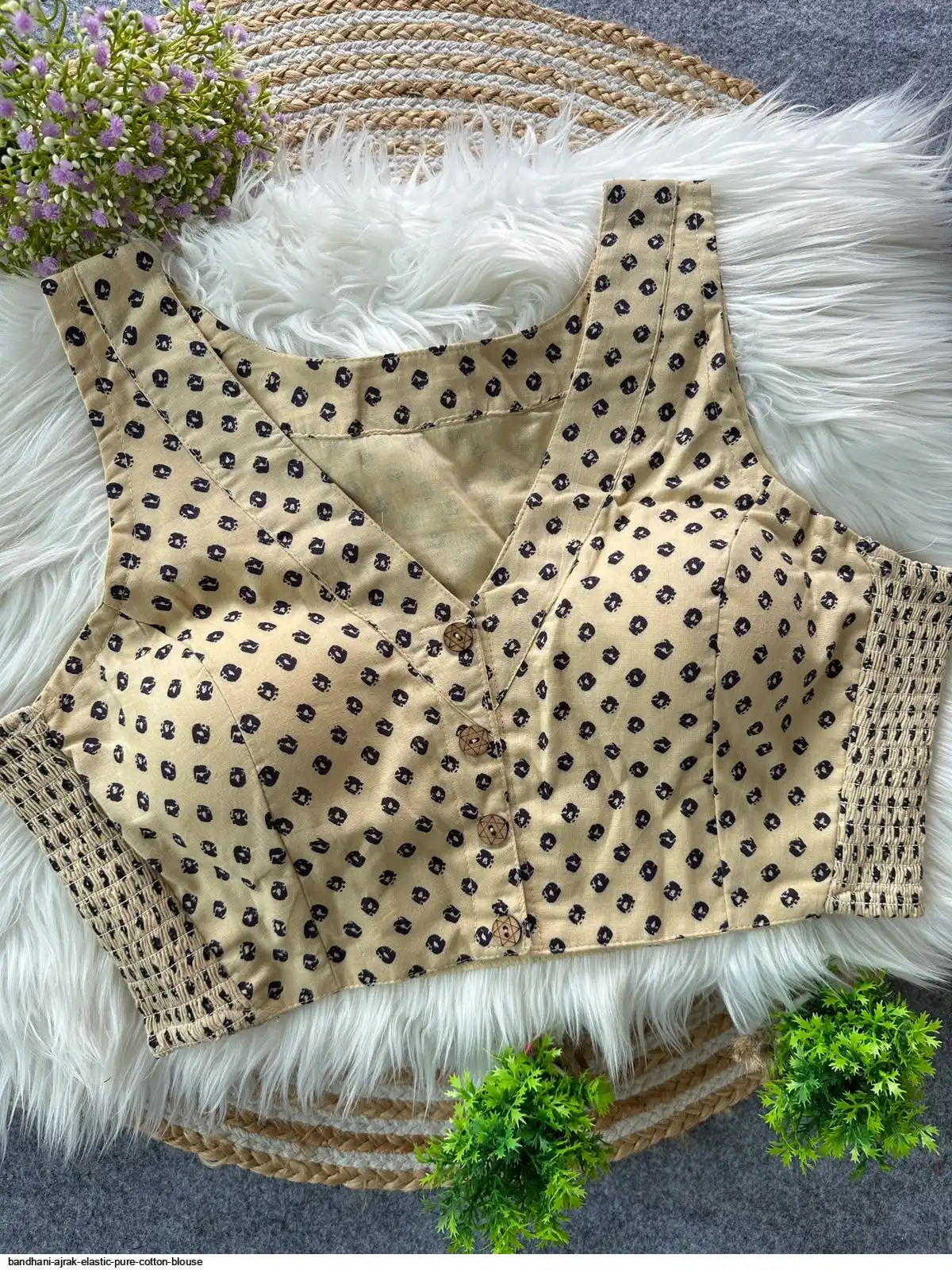 BANDHANI AJRAK ELASTIC PURE COTTON BLOUSE 5
