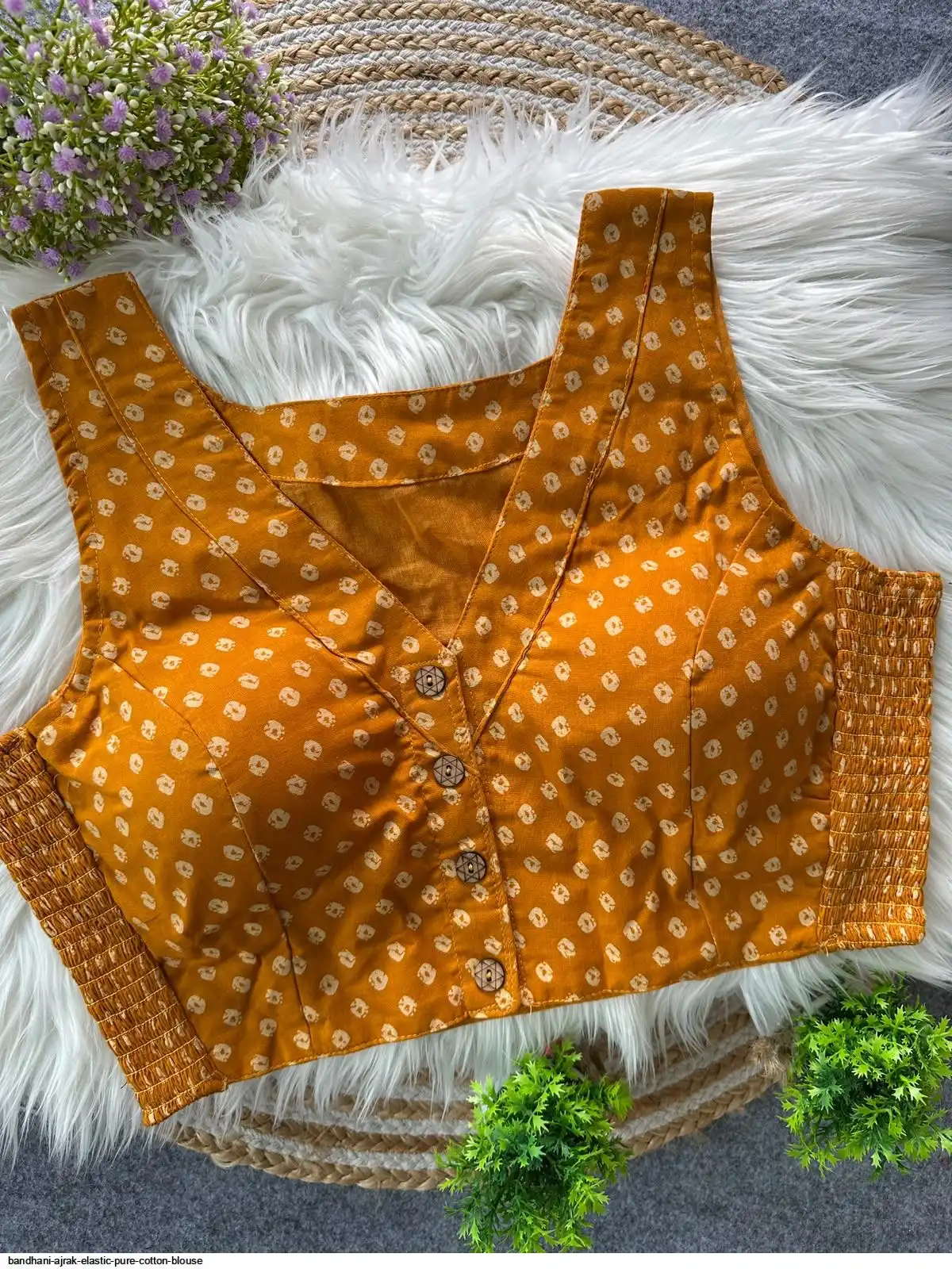 BANDHANI AJRAK ELASTIC PURE COTTON BLOUSE 6
