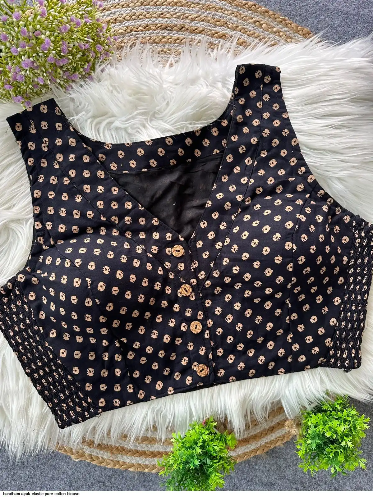 BANDHANI AJRAK ELASTIC PURE COTTON BLOUSE 7