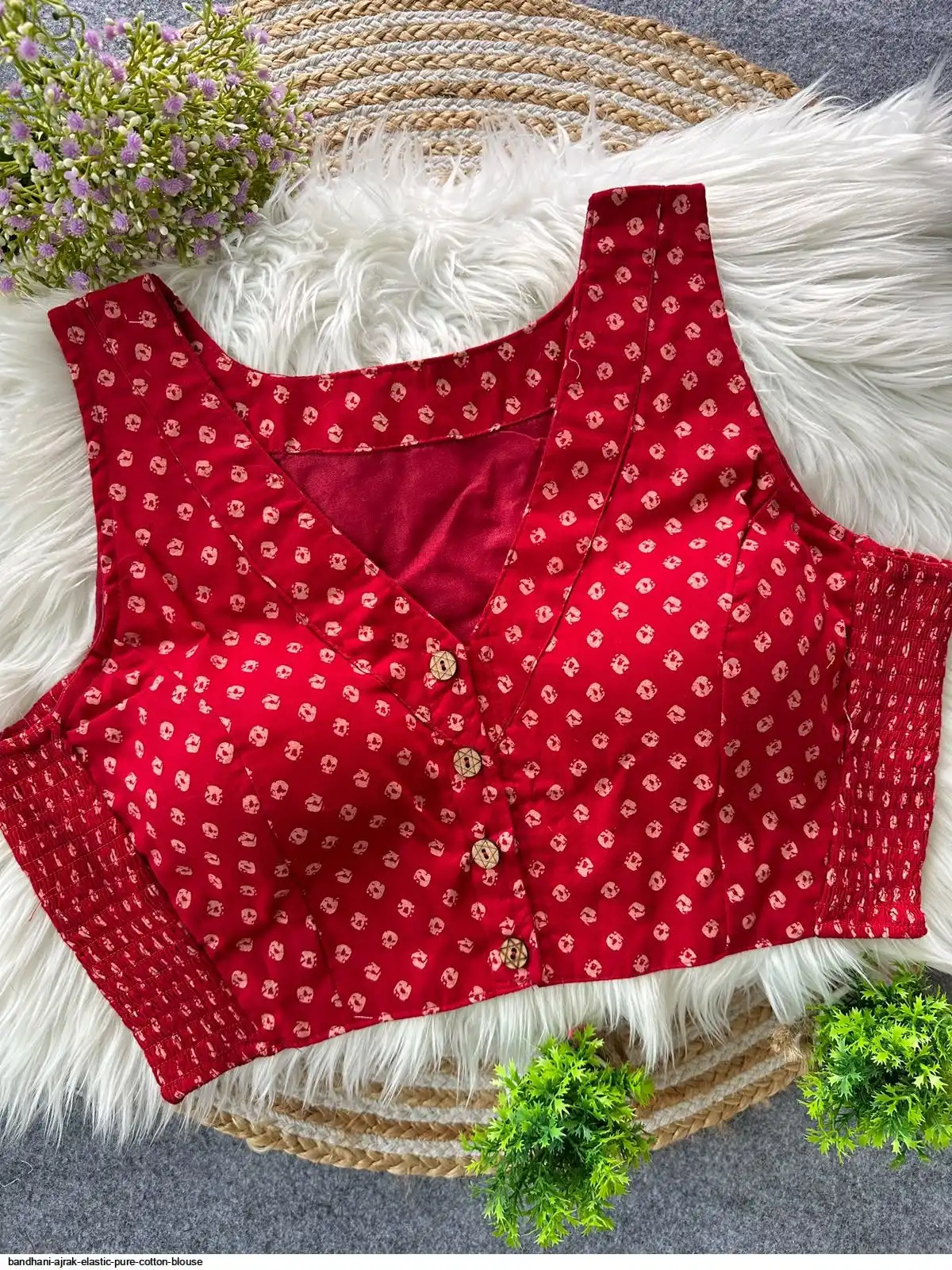 BANDHANI AJRAK ELASTIC PURE COTTON BLOUSE 8