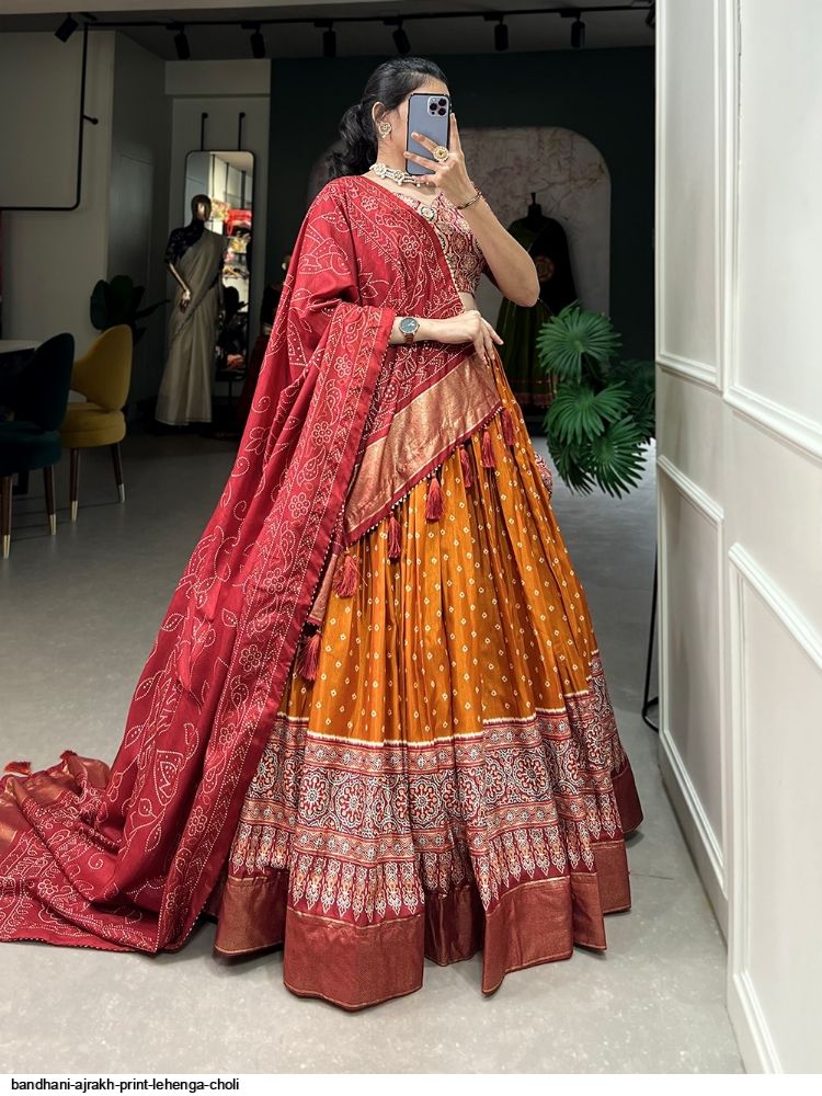 Nivah Fashion Wedding Wear Butter Silk Ready to wear Bandhani print Lehenga  Choli-L59-Brown at Rs 1519 | Designer Lehenga Choli in Surat | ID:  2849550391655