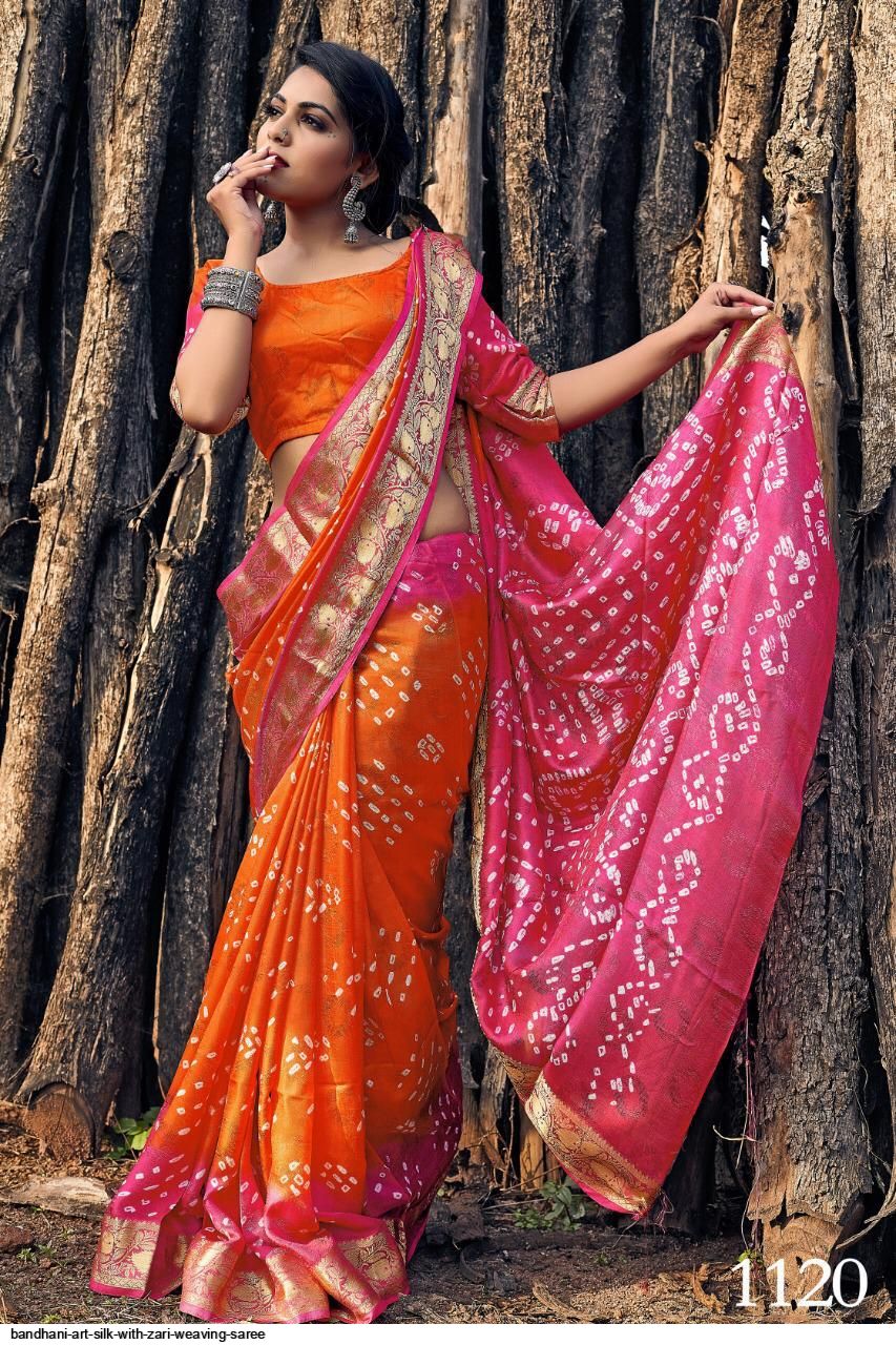 Multicolor Soft Art Silk Bandhani Saree With Zari Weaving Work, 6.3 m (with  blouse piece) at Rs 750 in Surat