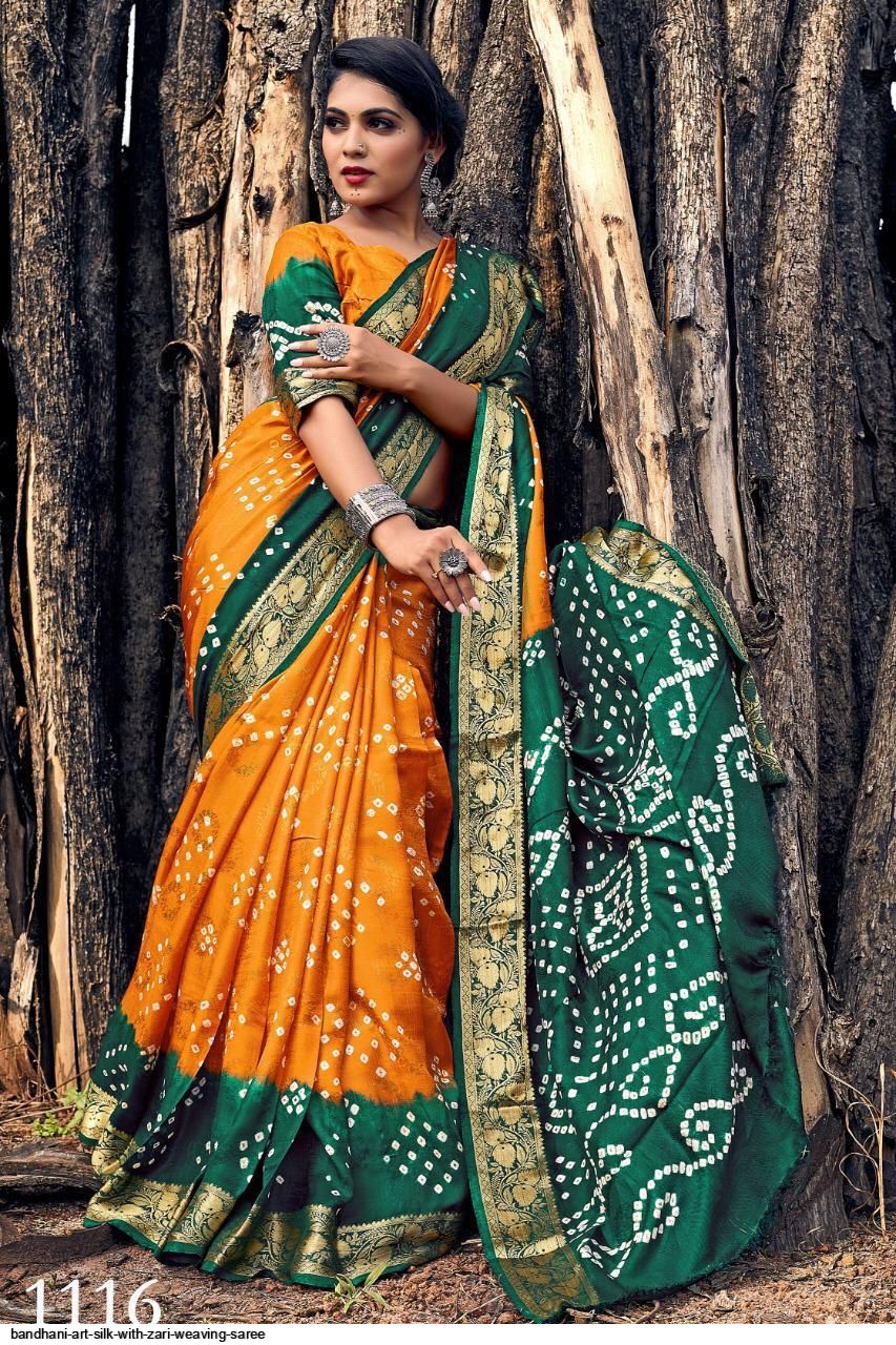 Bandhani Art Silk With Zari Weaving Saree