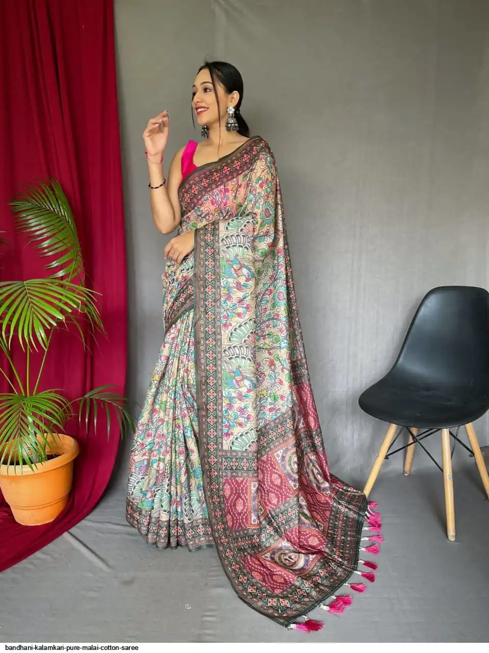 BANDHANI KALAMKARI PURE MALAI COTTON SAREE 1
