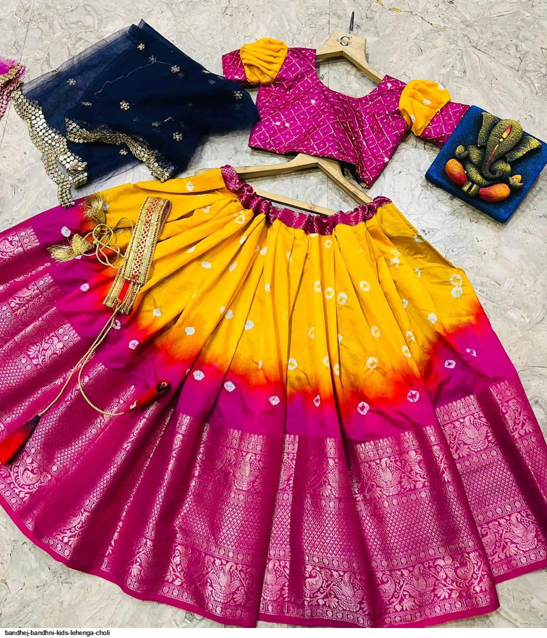 Buy online Girls Yellow Bandhani Lehenga Choli Set from ethnic wear for  Women by Readiprint Fashions for ₹1039 at 67% off | 2024 Limeroad.com