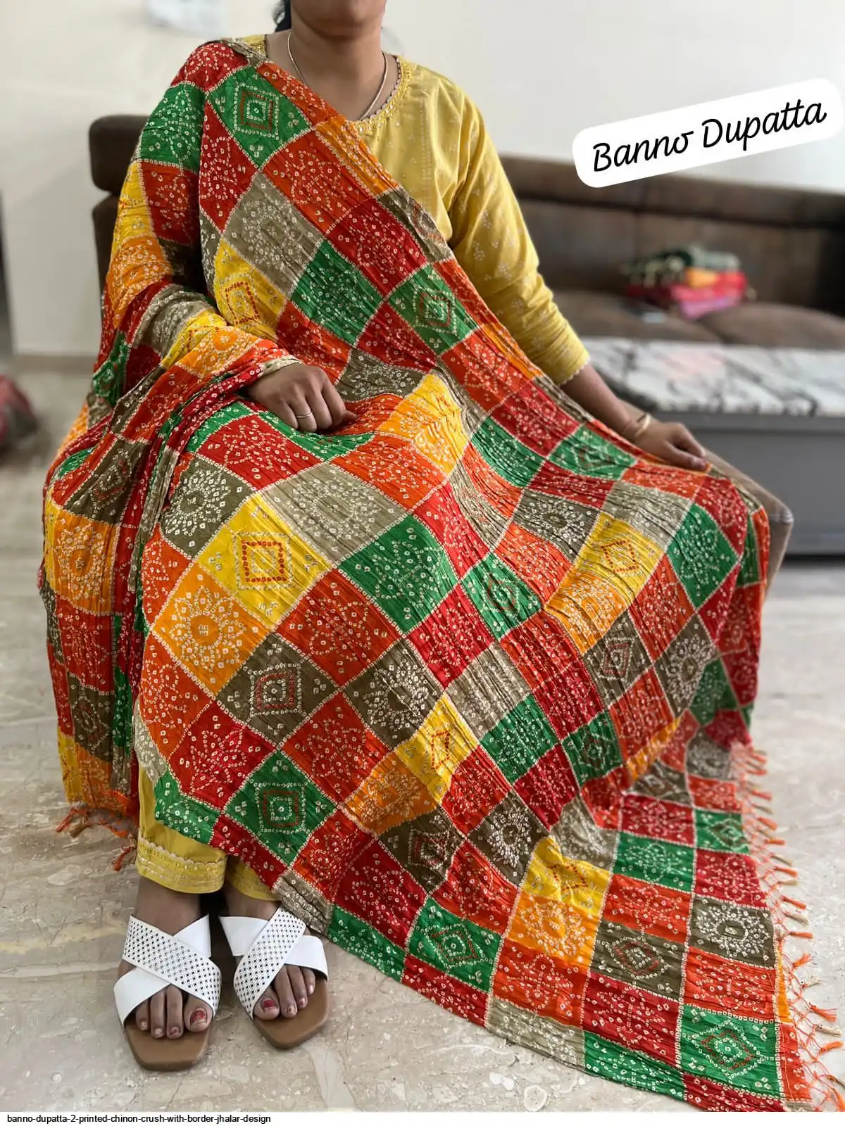 BANNO DUPATTA 2 PRINTED CHINON CRUSH WITH BORDER JHALAR DESIGN C