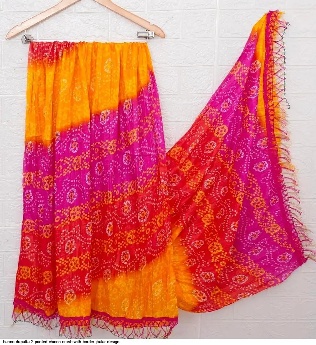 BANNO DUPATTA 2 PRINTED CHINON CRUSH WITH BORDER JHALAR DESIGN H
