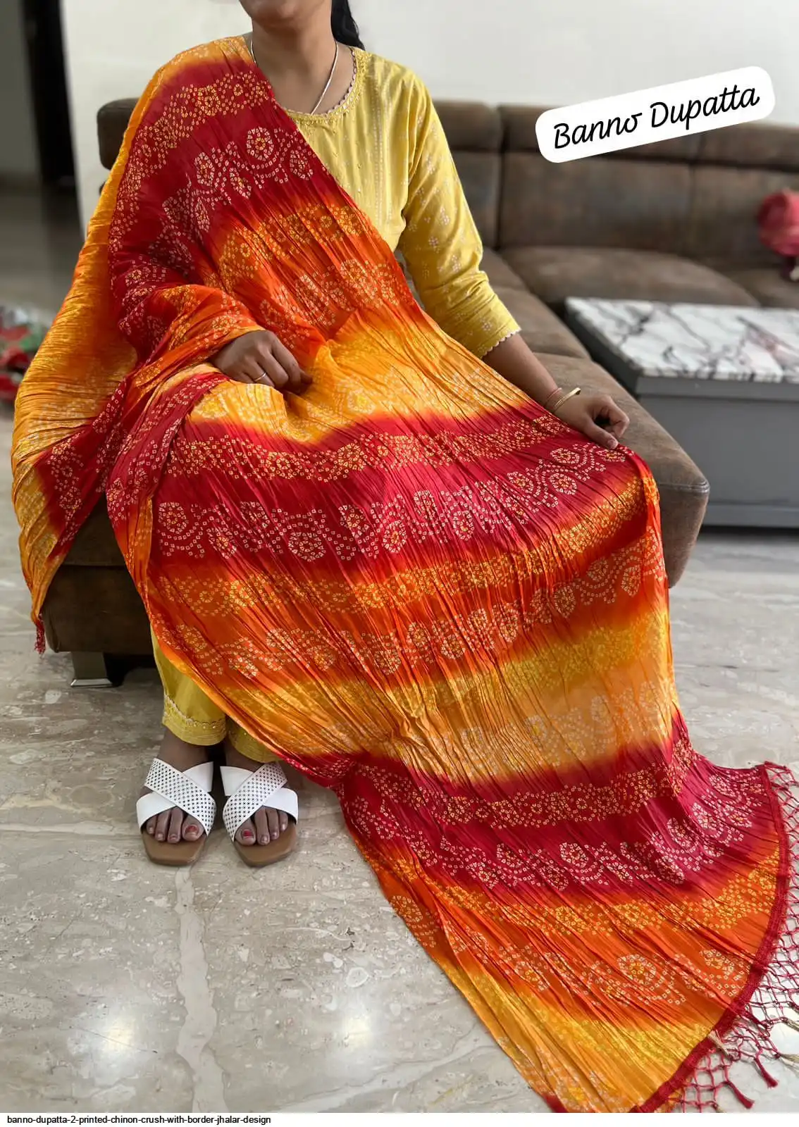 BANNO DUPATTA 2 PRINTED CHINON CRUSH WITH BORDER JHALAR DESIGN B