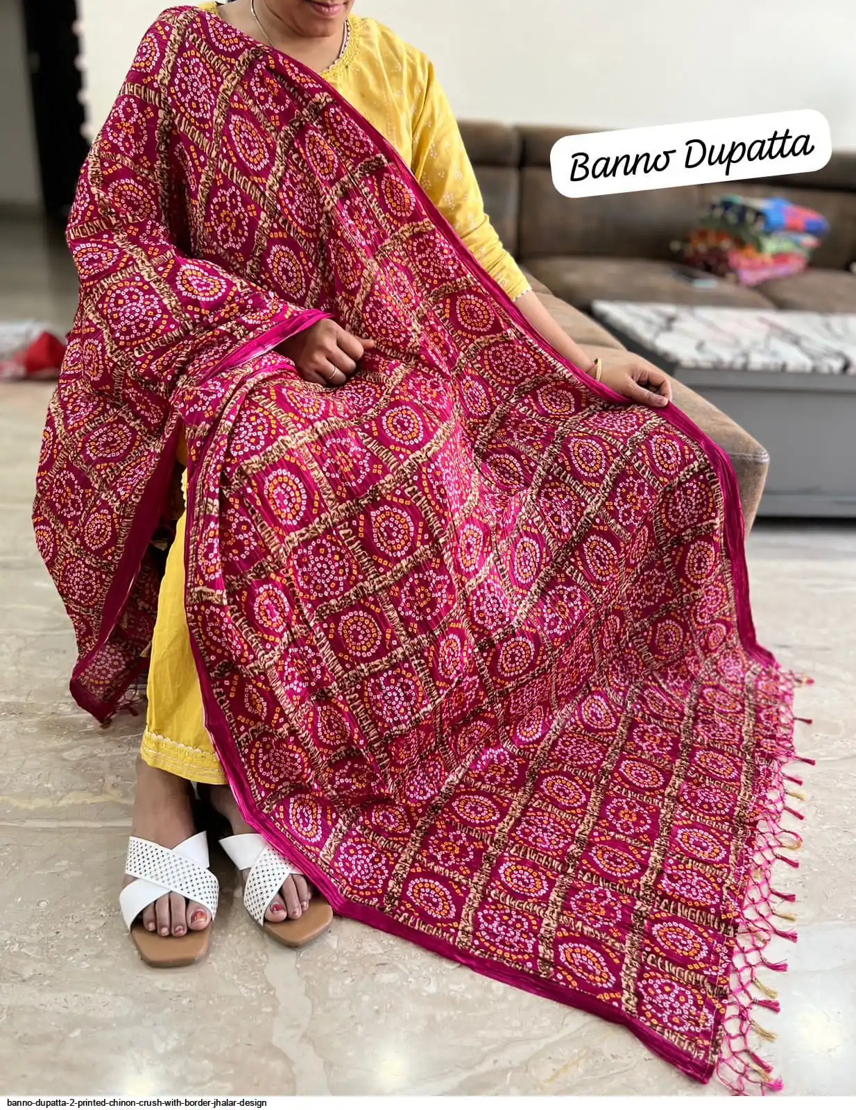 BANNO DUPATTA 2 PRINTED CHINON CRUSH WITH BORDER JHALAR DESIGN E