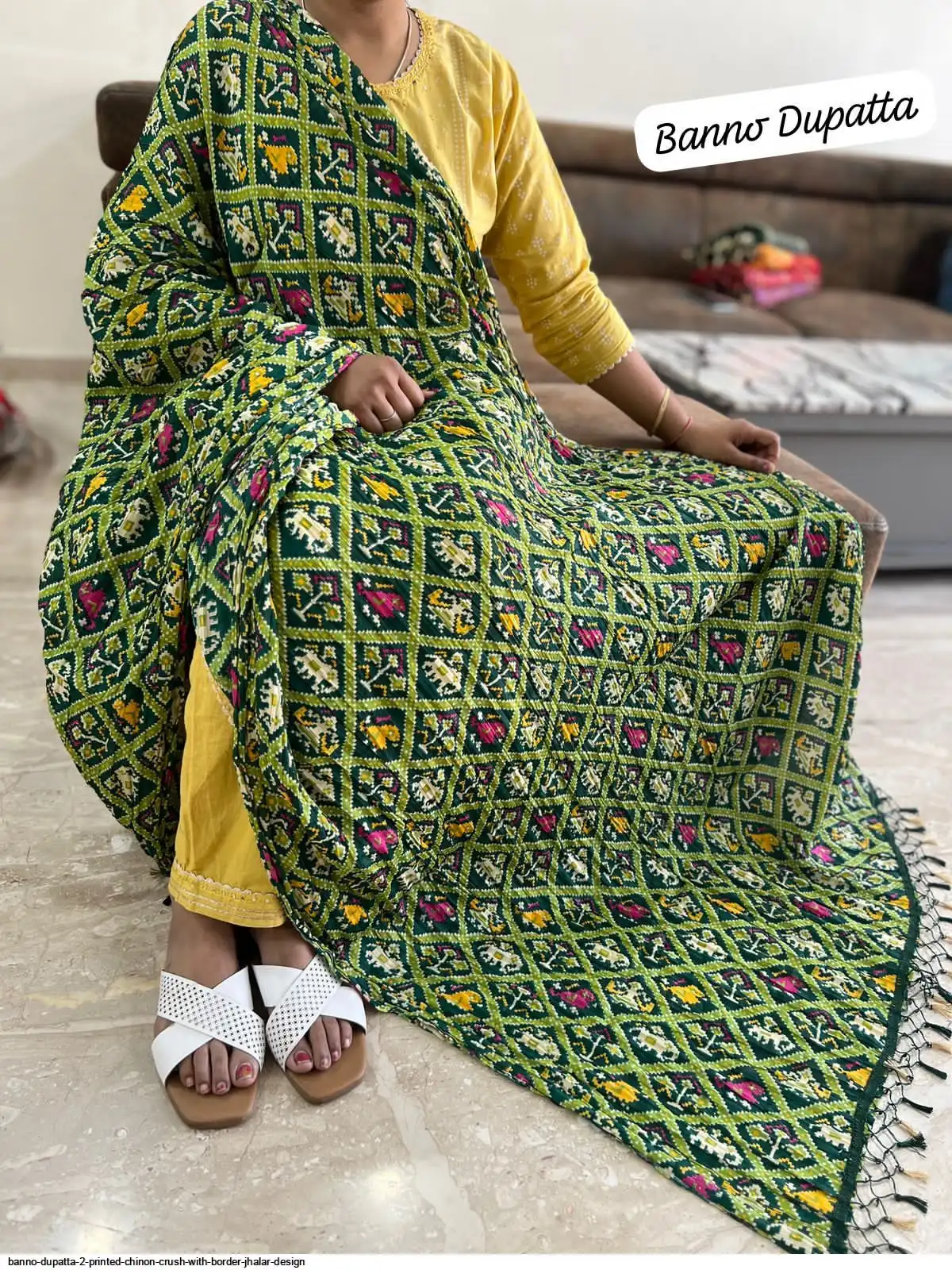 BANNO DUPATTA 2 PRINTED CHINON CRUSH WITH BORDER JHALAR DESIGN I