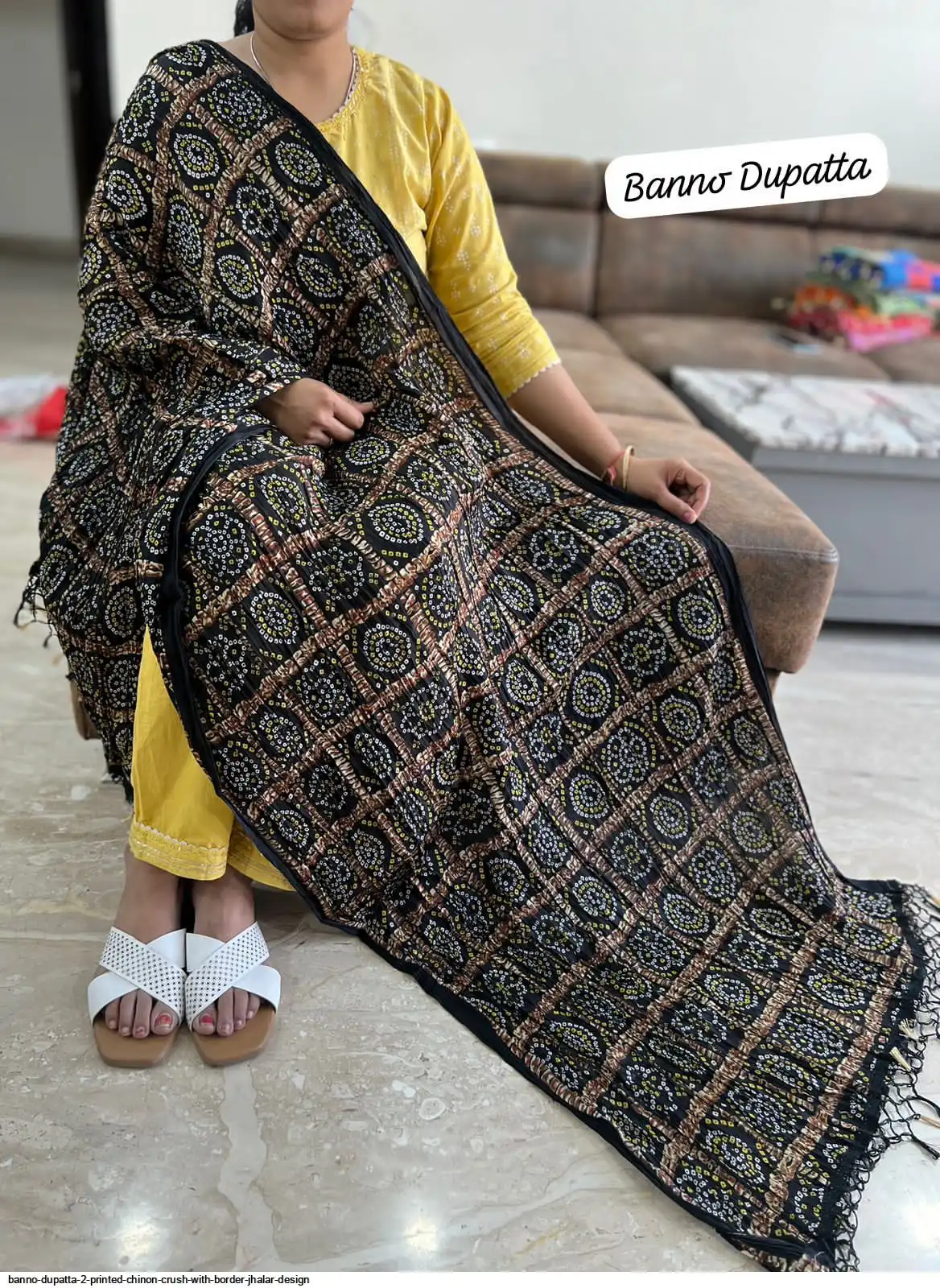 BANNO DUPATTA 2 PRINTED CHINON CRUSH WITH BORDER JHALAR DESIGN D