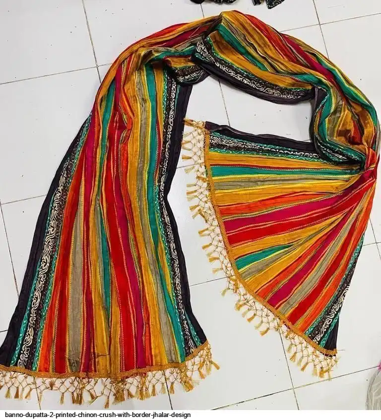 BANNO DUPATTA 2 PRINTED CHINON CRUSH WITH BORDER JHALAR DESIGN J