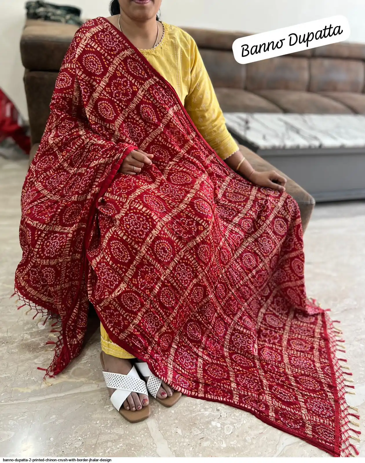 BANNO DUPATTA 2 PRINTED CHINON CRUSH WITH BORDER JHALAR DESIGN A