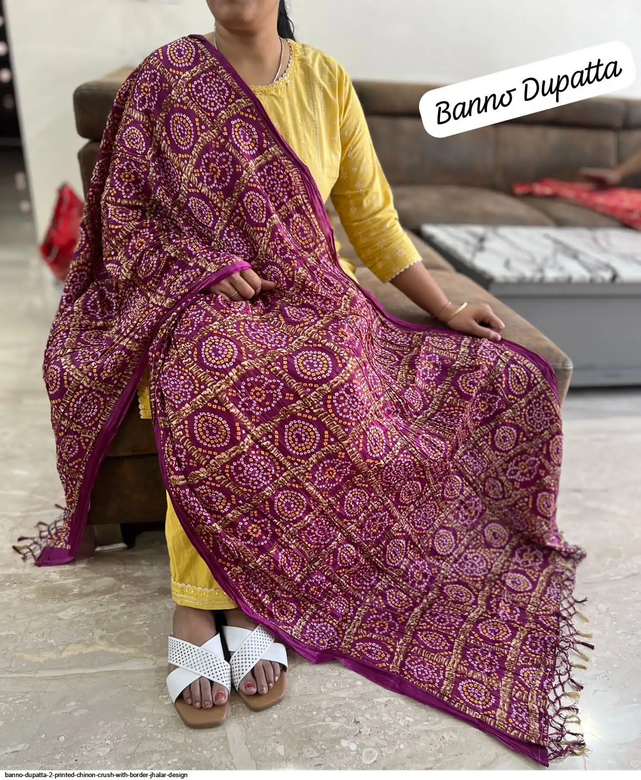 BANNO DUPATTA 2 PRINTED CHINON CRUSH WITH BORDER JHALAR DESIGN G