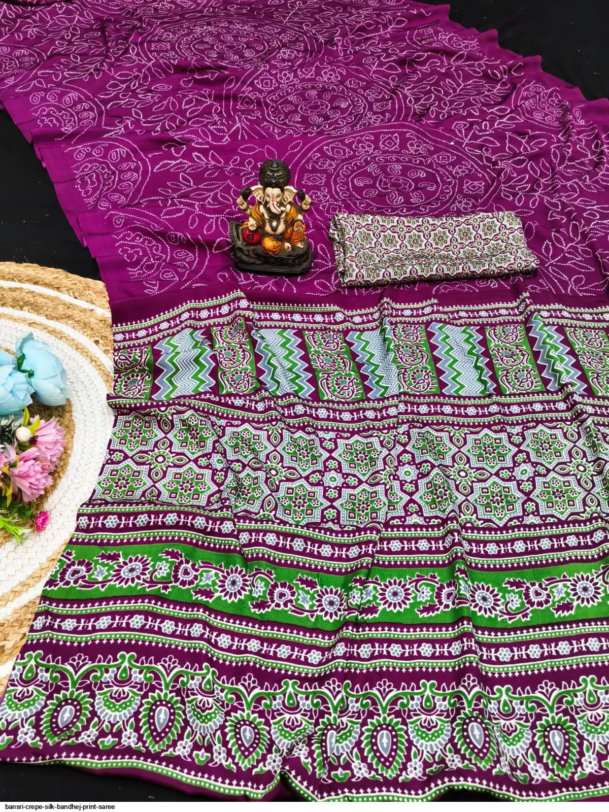 BANSRI Crepe Silk Bandhej Print SareE