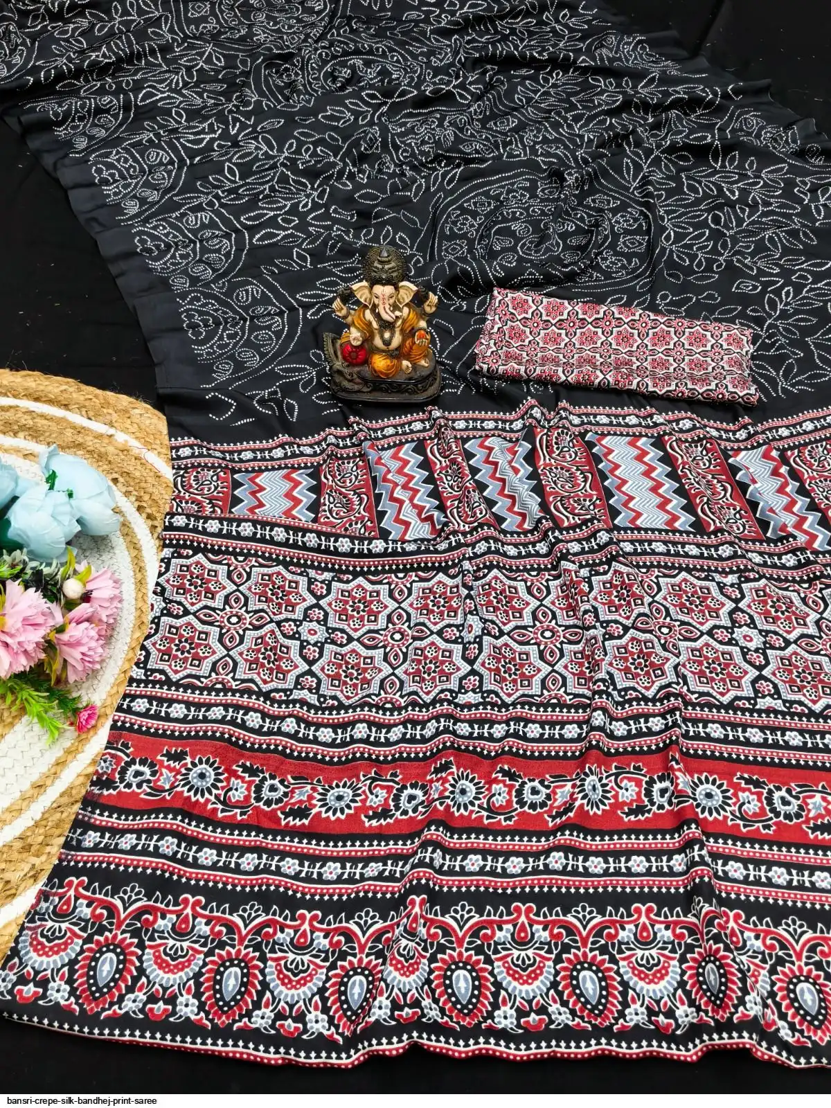 BANSRI Crepe Silk Bandhej Print SareE