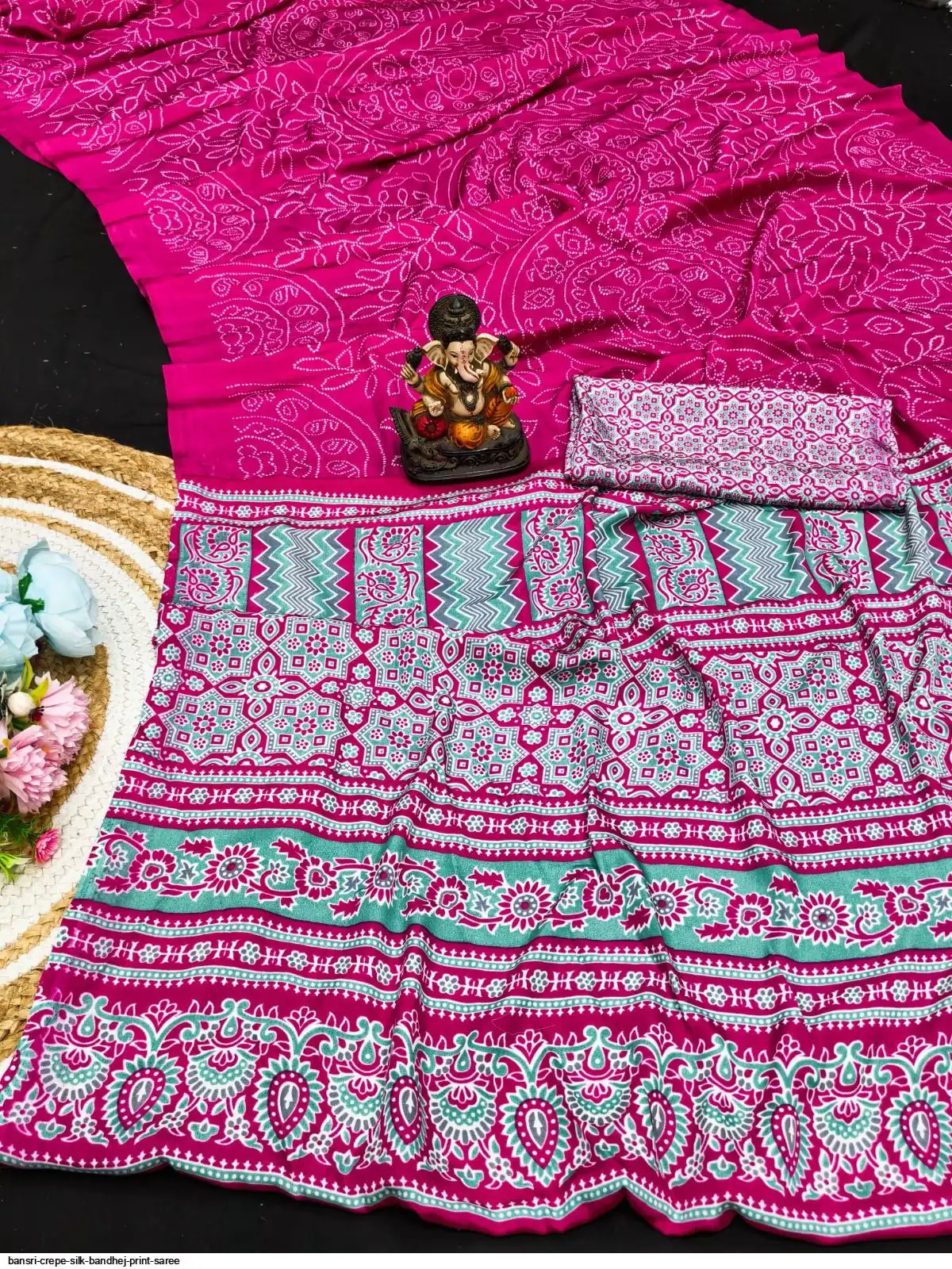 BANSRI Crepe Silk Bandhej Print SareE
