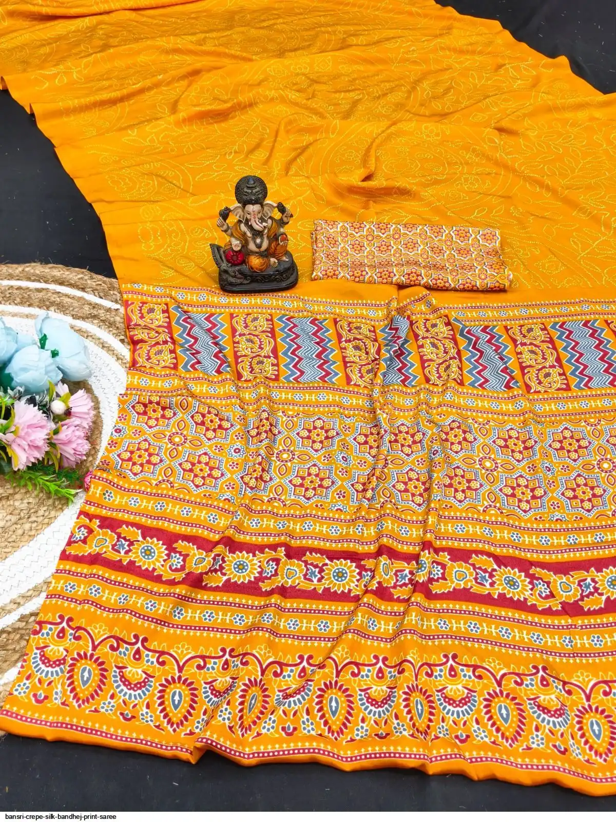 BANSRI Crepe Silk Bandhej Print SareE