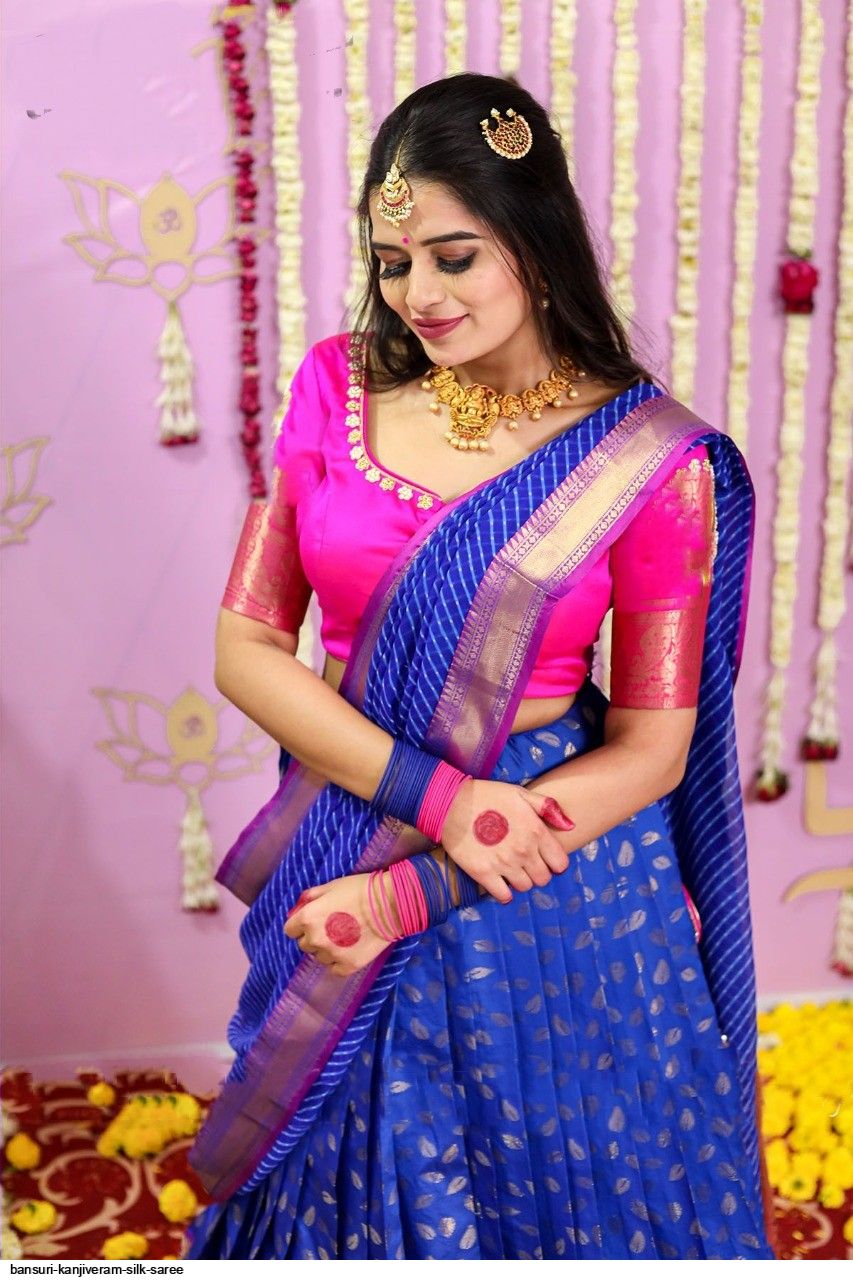 Kanji Queen Party Wear Kanjivaran Silk Saree, 5.5 m (separate blouse piece)