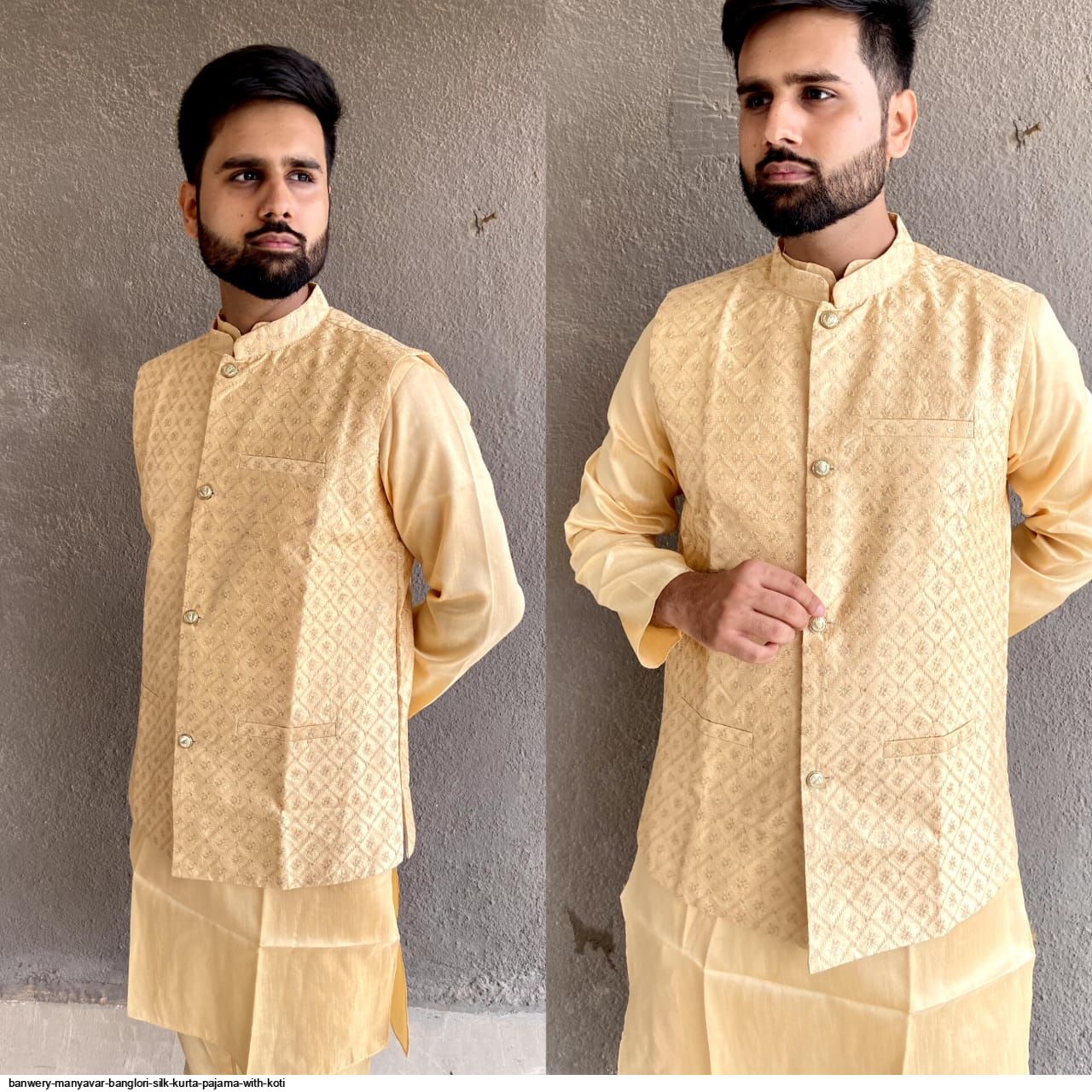 BANWERY MANYAVAR BANGLORI SILK KURTA PAJAMA WITH KOTI D