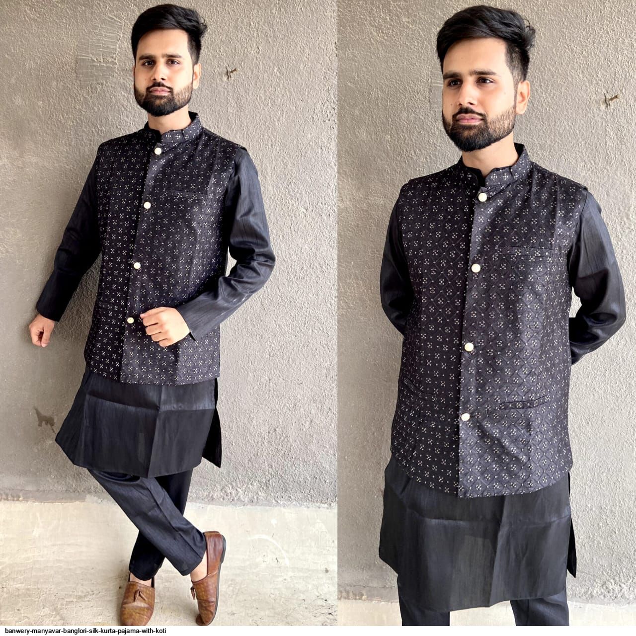 BANWERY MANYAVAR BANGLORI SILK KURTA PAJAMA WITH KOTI B