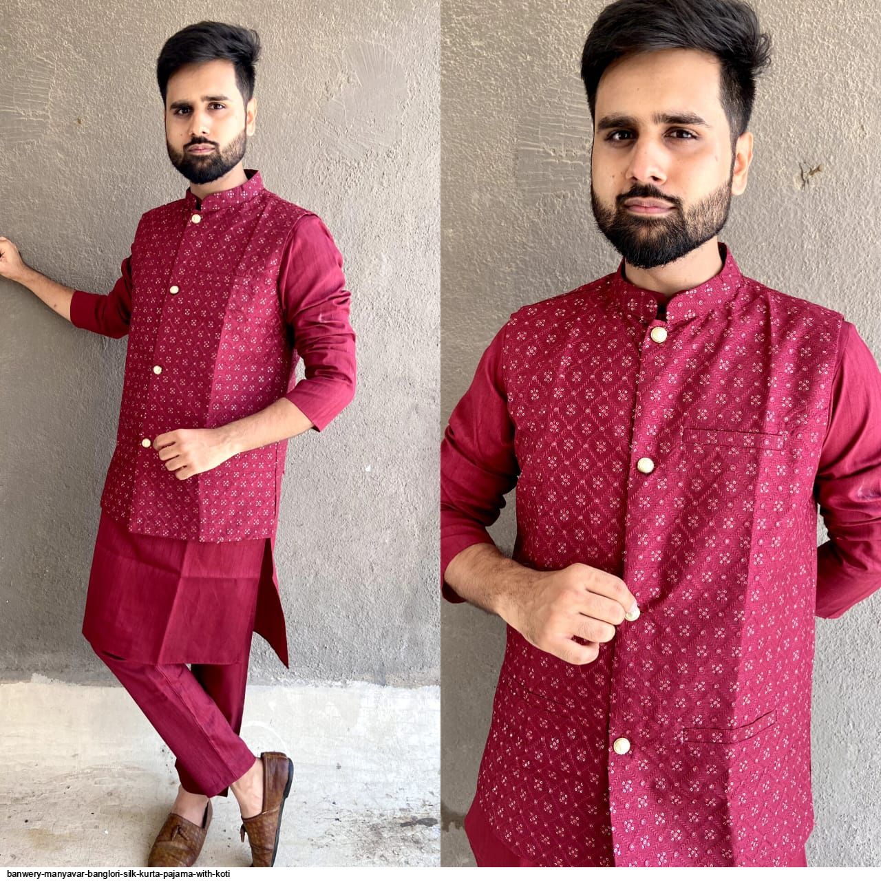 BANWERY MANYAVAR BANGLORI SILK KURTA PAJAMA WITH KOTI G