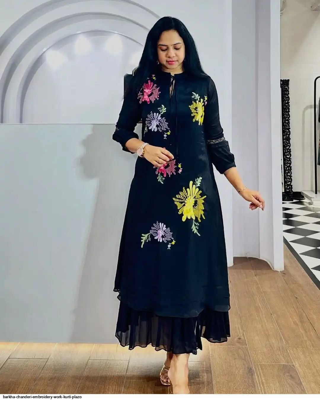 BARKHA CHANDERI A LINE KURTI PLAZO