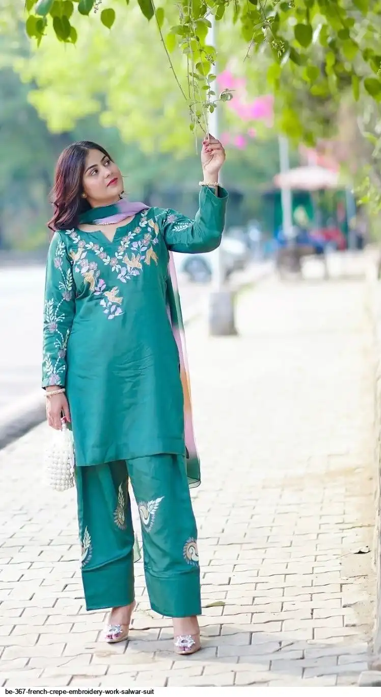 BE 367 FRENCH CREPE EMBROIDERY WORK SALWAR SUIT