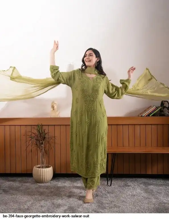 BE 394 FAUX GEORGETTE EMBROIDERY WORK SALWAR SUIT B