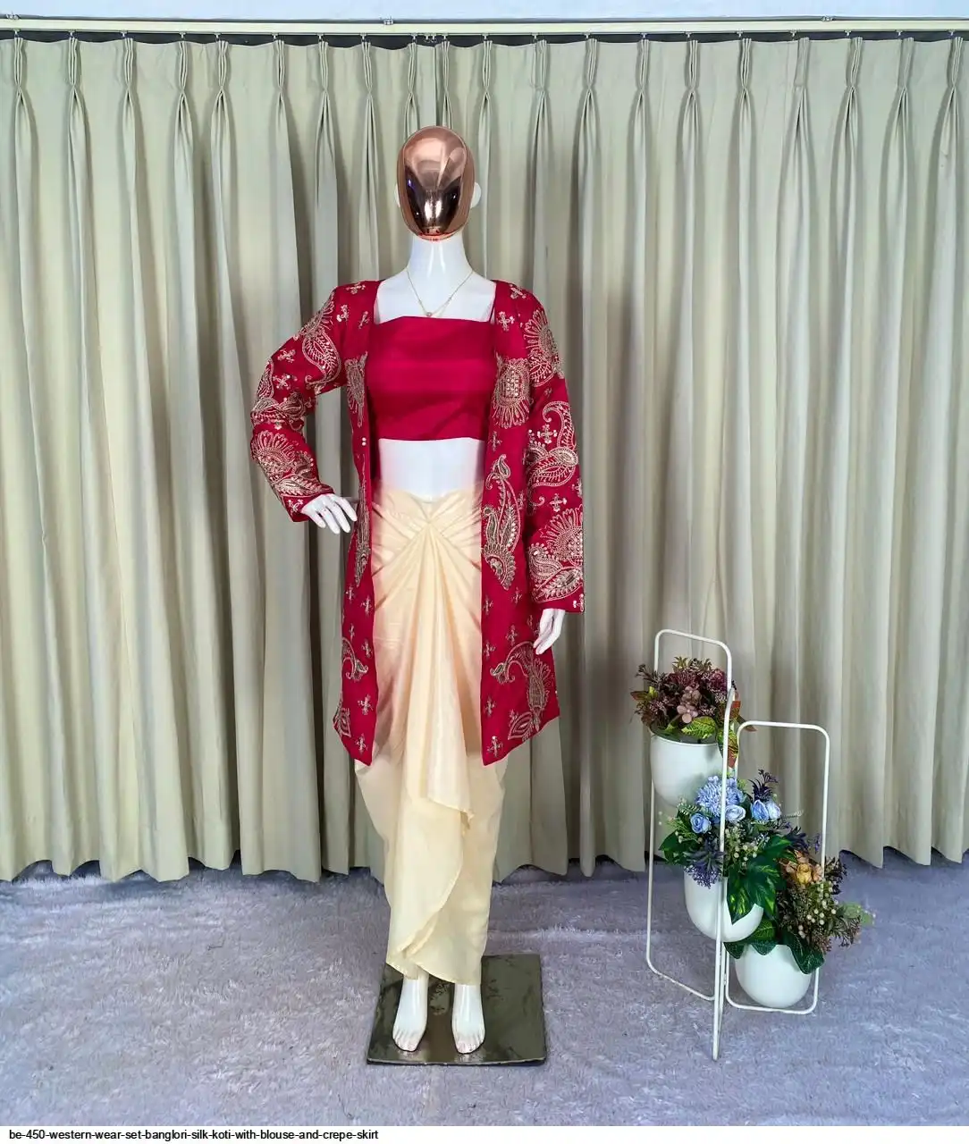 BE 450 WESTERN WEAR SET BANGLORI SILK KOTI WITH BLOUSE AND CREPE SKIRT A