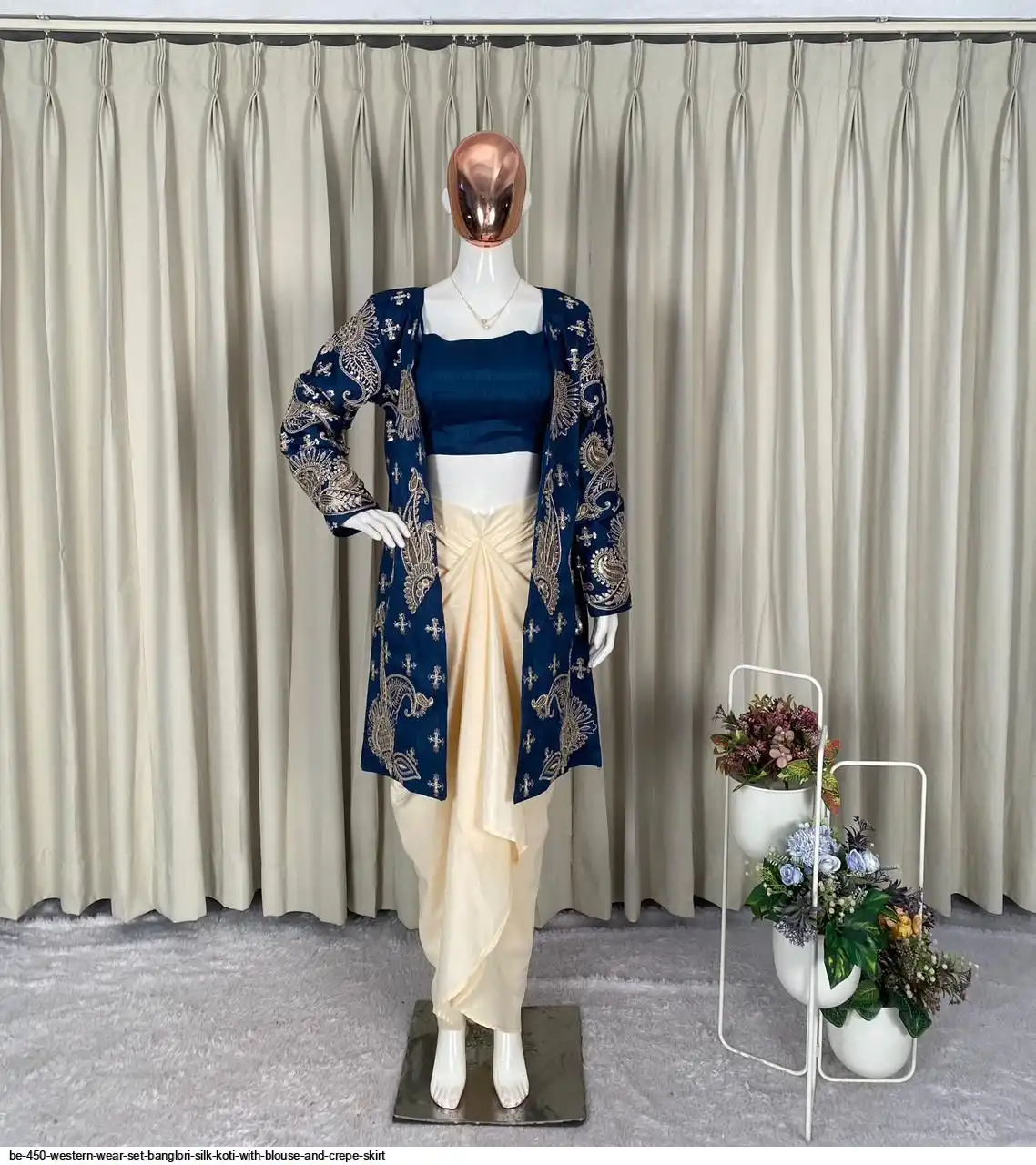 BE 450 WESTERN WEAR SET BANGLORI SILK KOTI WITH BLOUSE AND CREPE SKIRT B