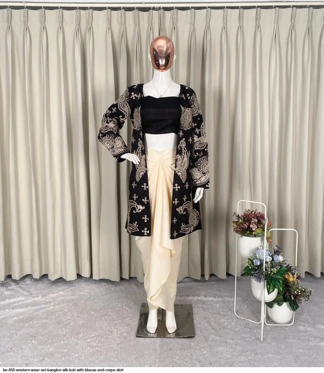 BE 450 WESTERN WEAR SET BANGLORI SILK KOTI WITH BLOUSE AND CREPE SKIRT C