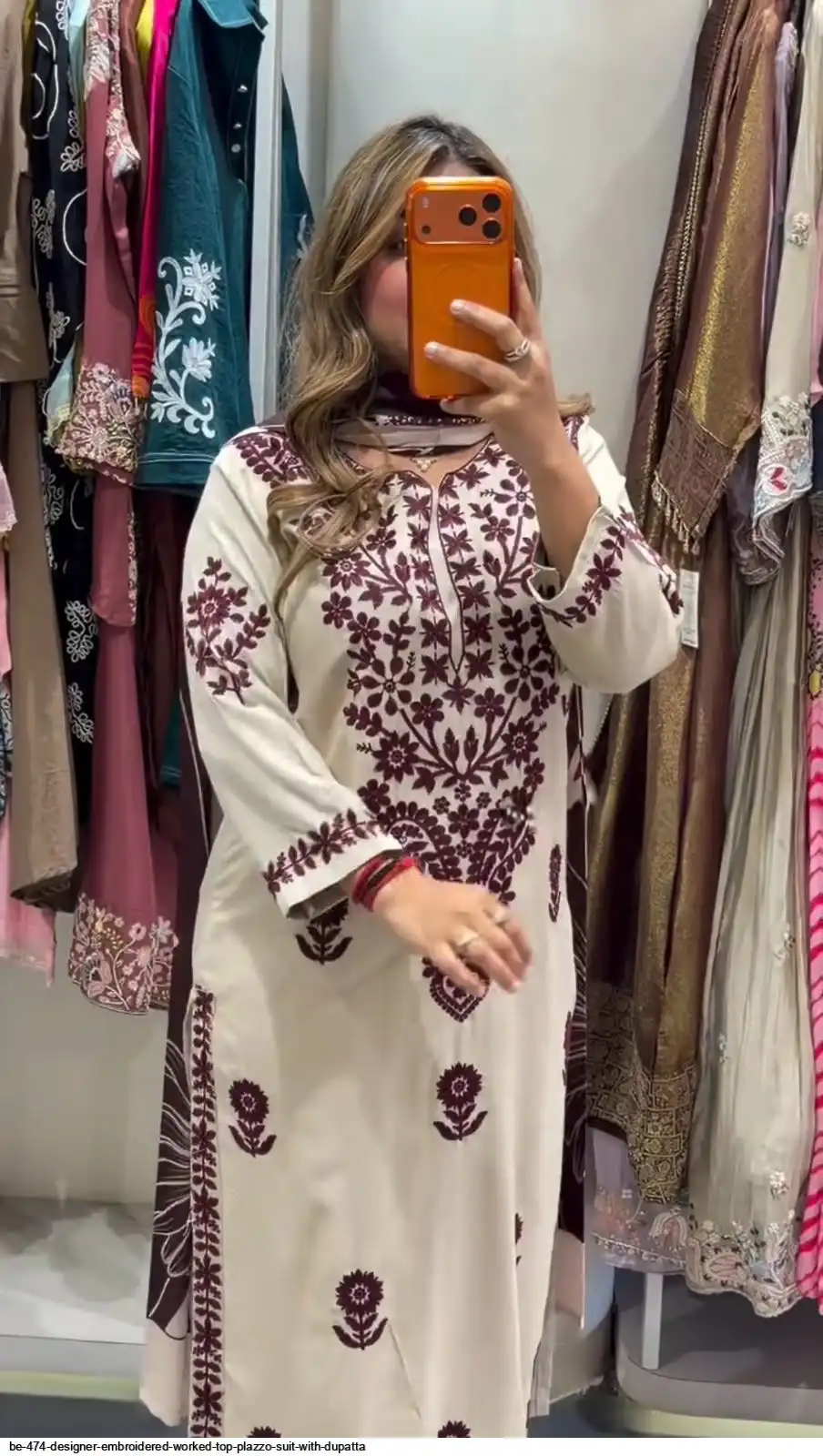 BE 474 DESIGNER EMBROIDERED WORKED TOP PLAZZO SUIT WITH DUPATTA 2