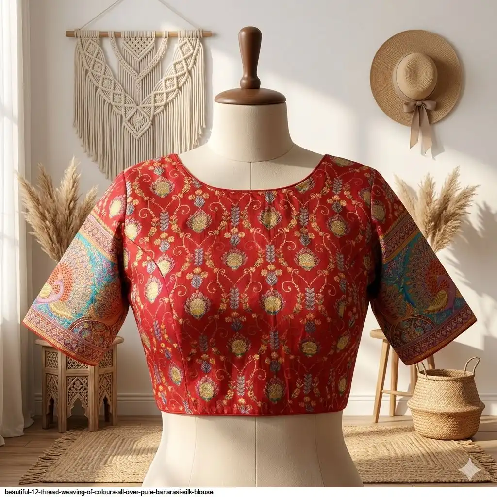 BEAUTIFUL 12 THREAD WEAVING OF COLOURS ALL OVER PURE BANARASI SILK BLOUSE B