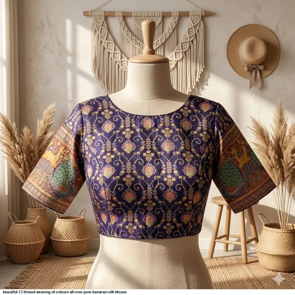 BEAUTIFUL 12 THREAD WEAVING OF COLOURS ALL OVER PURE BANARASI SILK BLOUSE C